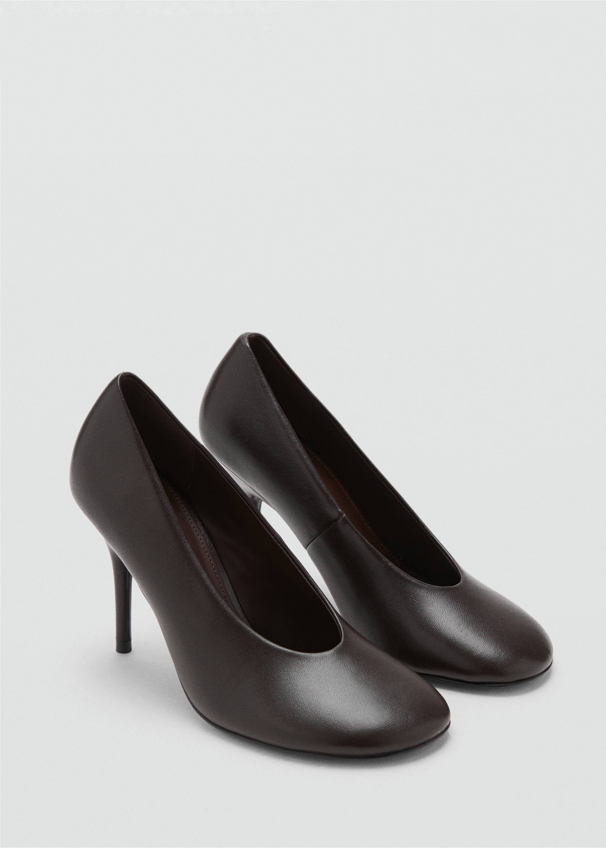 Chaussures à talon en cuir bout pointu - Plan moyen, Chocolat. Ref: 17088270-00.