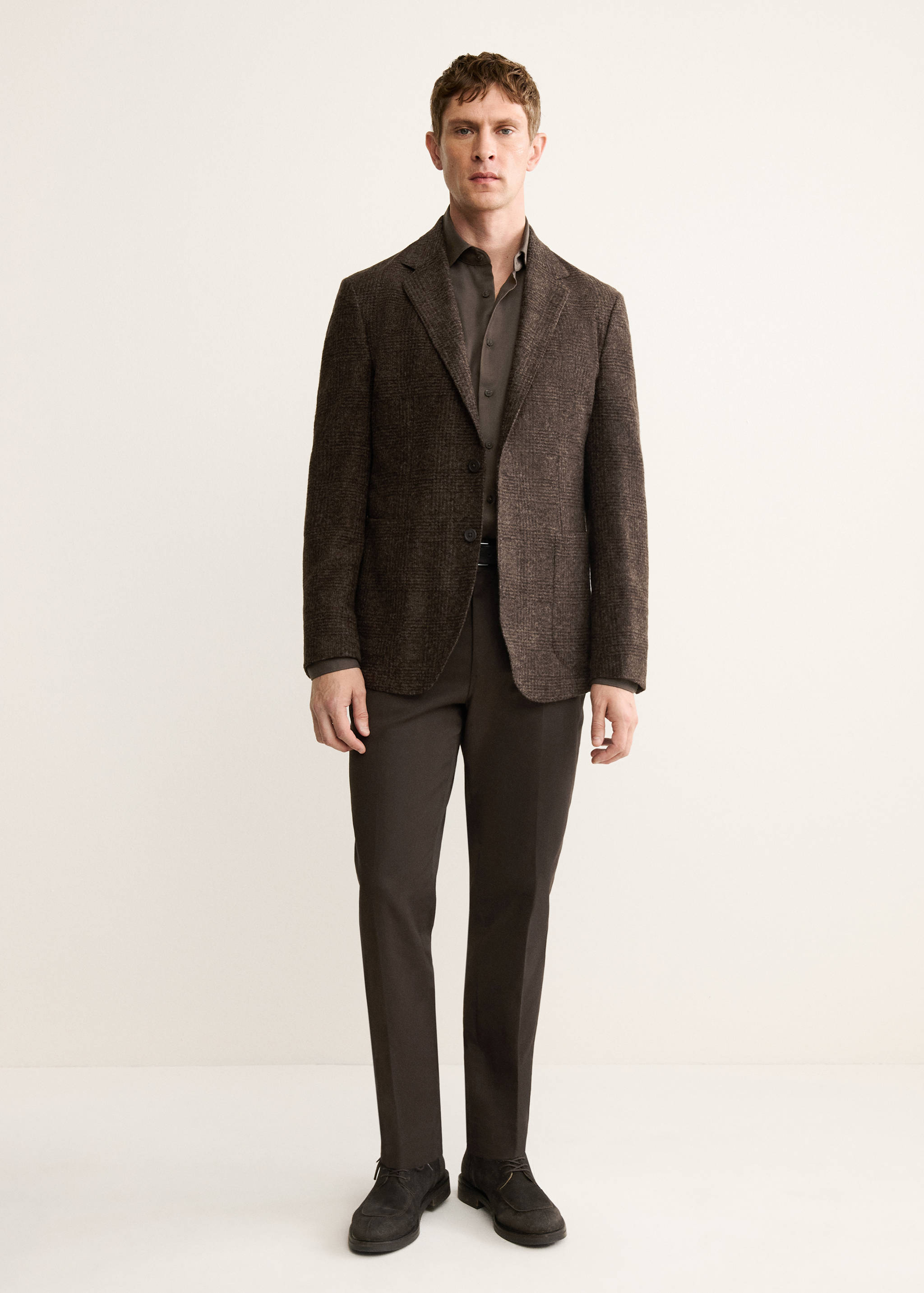 Slim-fit micro-check wool-blend jacket - General plane