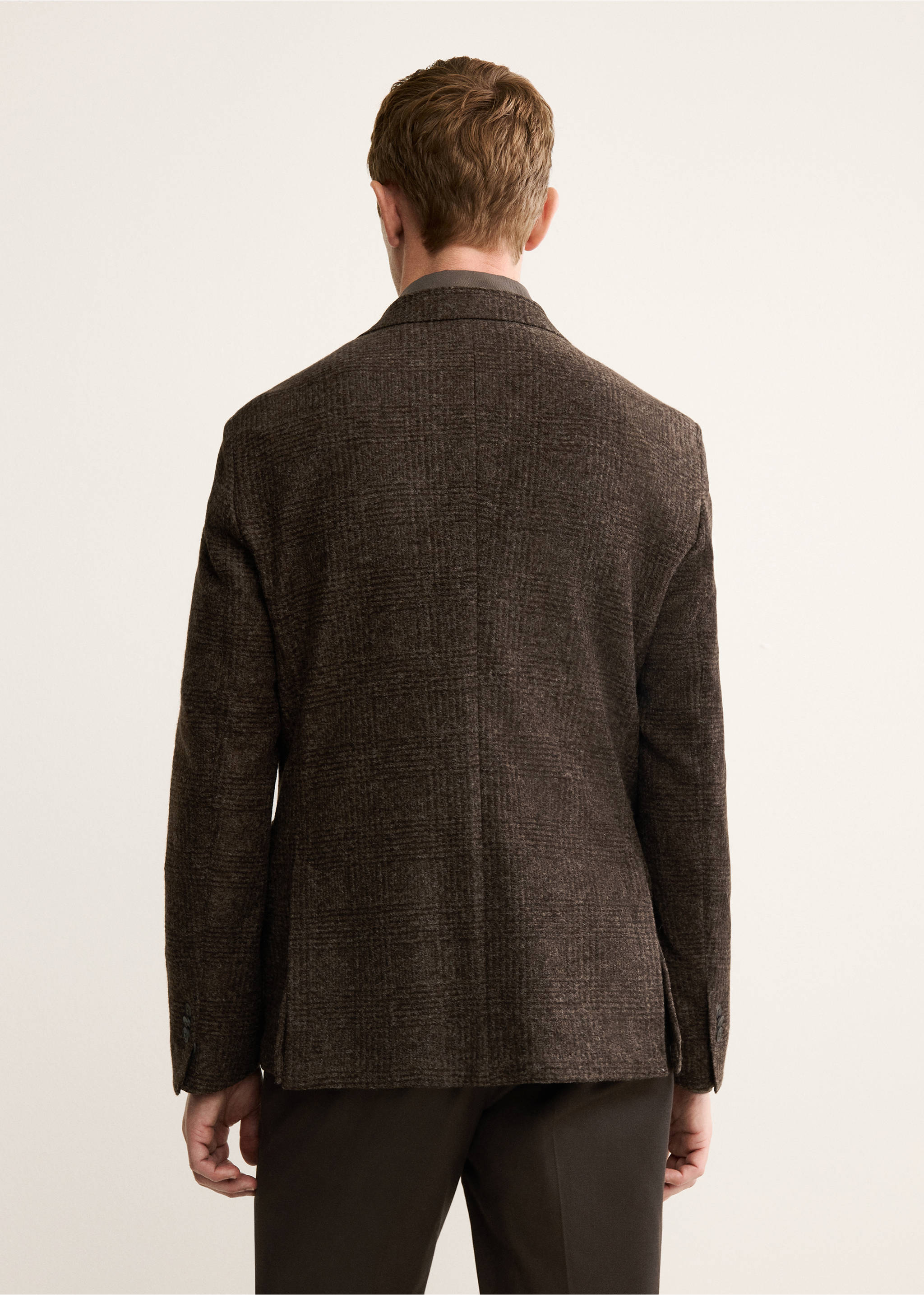 Slim-fit micro-check wool-blend jacket - Reverse of the article, Brown. Ref: 17088272-00.