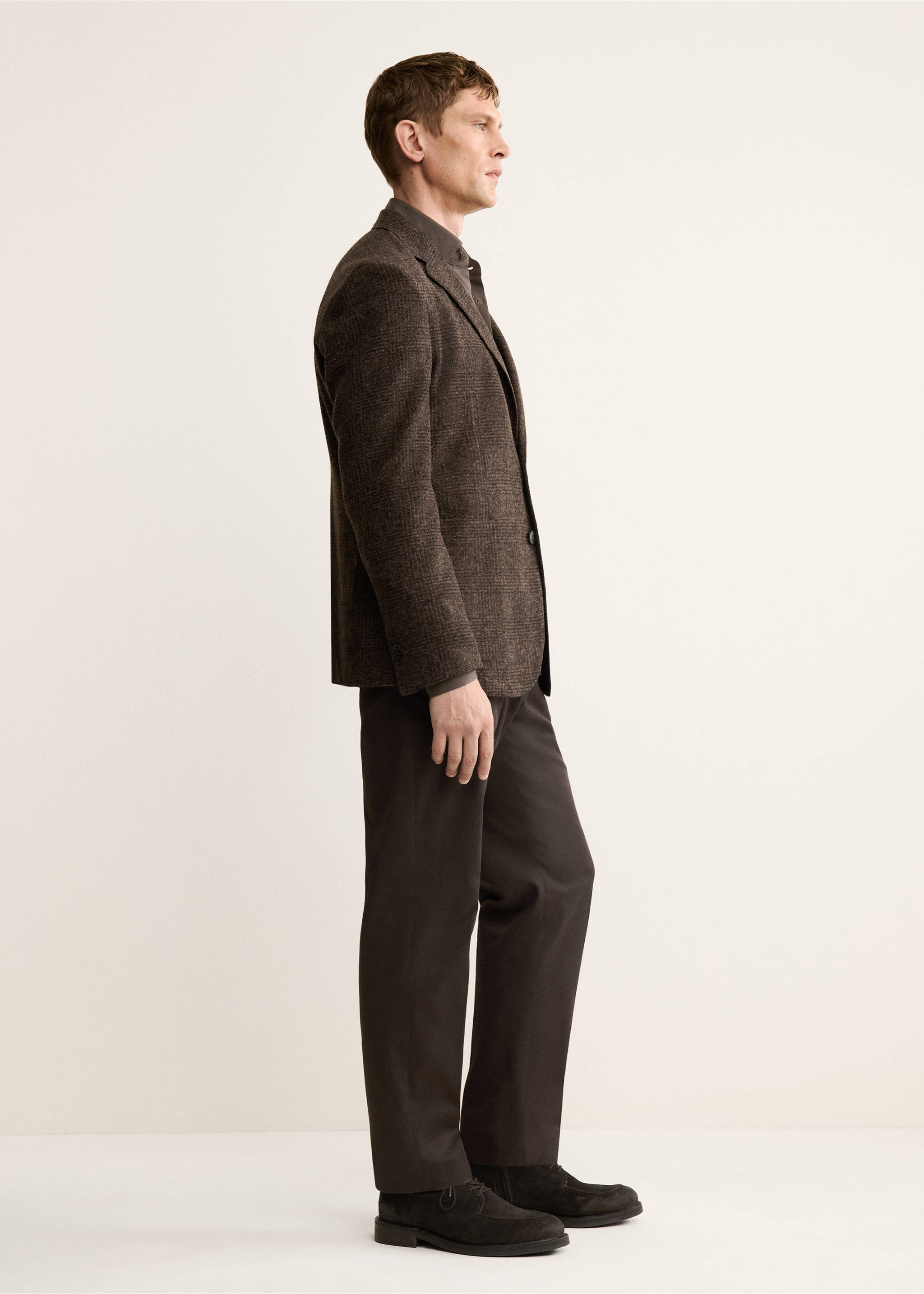 Slim-fit micro-check wool-blend jacket - Details of the article 2, Brown. Ref: 17088272-00.