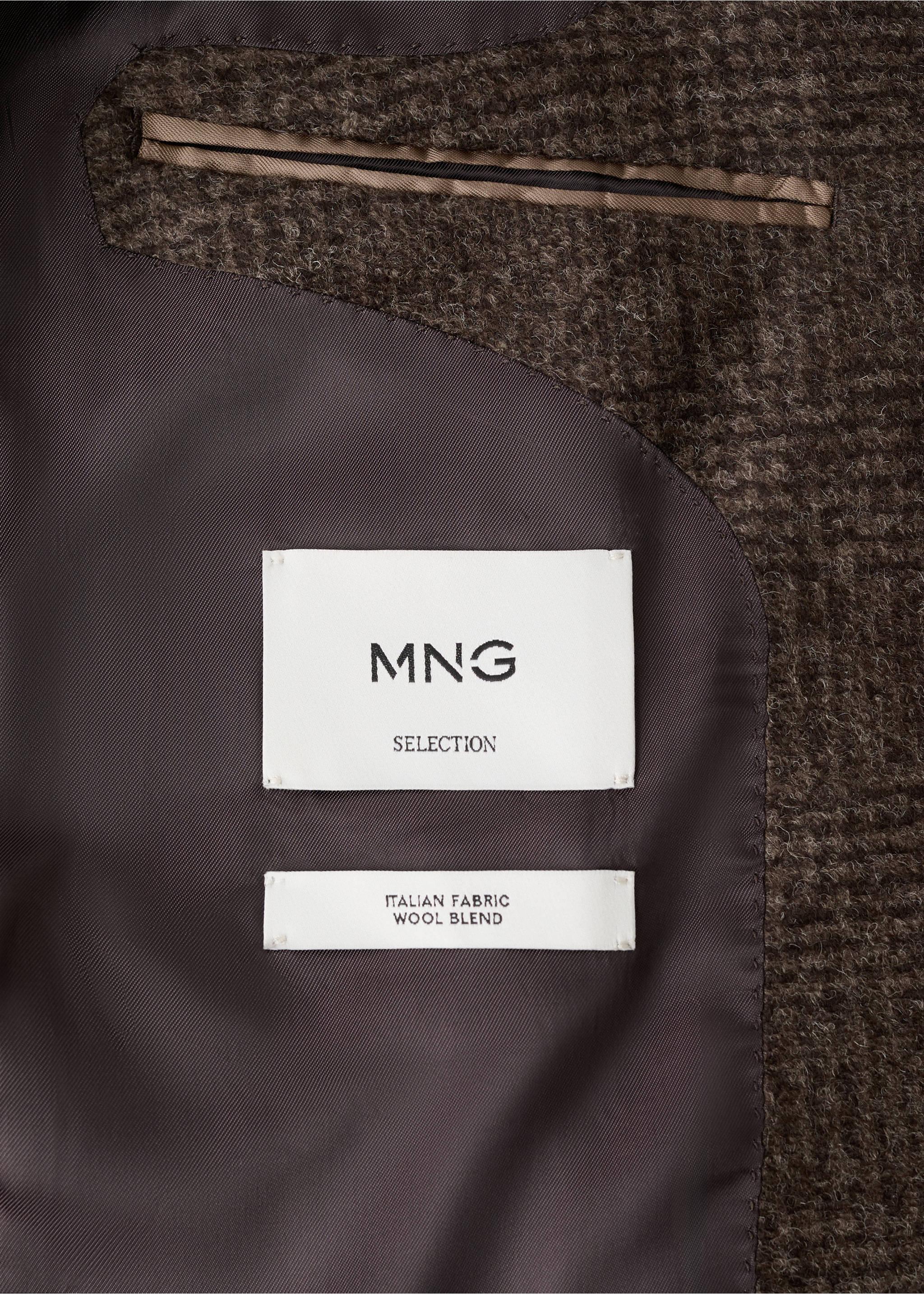 Slim-fit micro-check wool-blend jacket - Details of the article 8, Brown. Ref: 17088272-00.