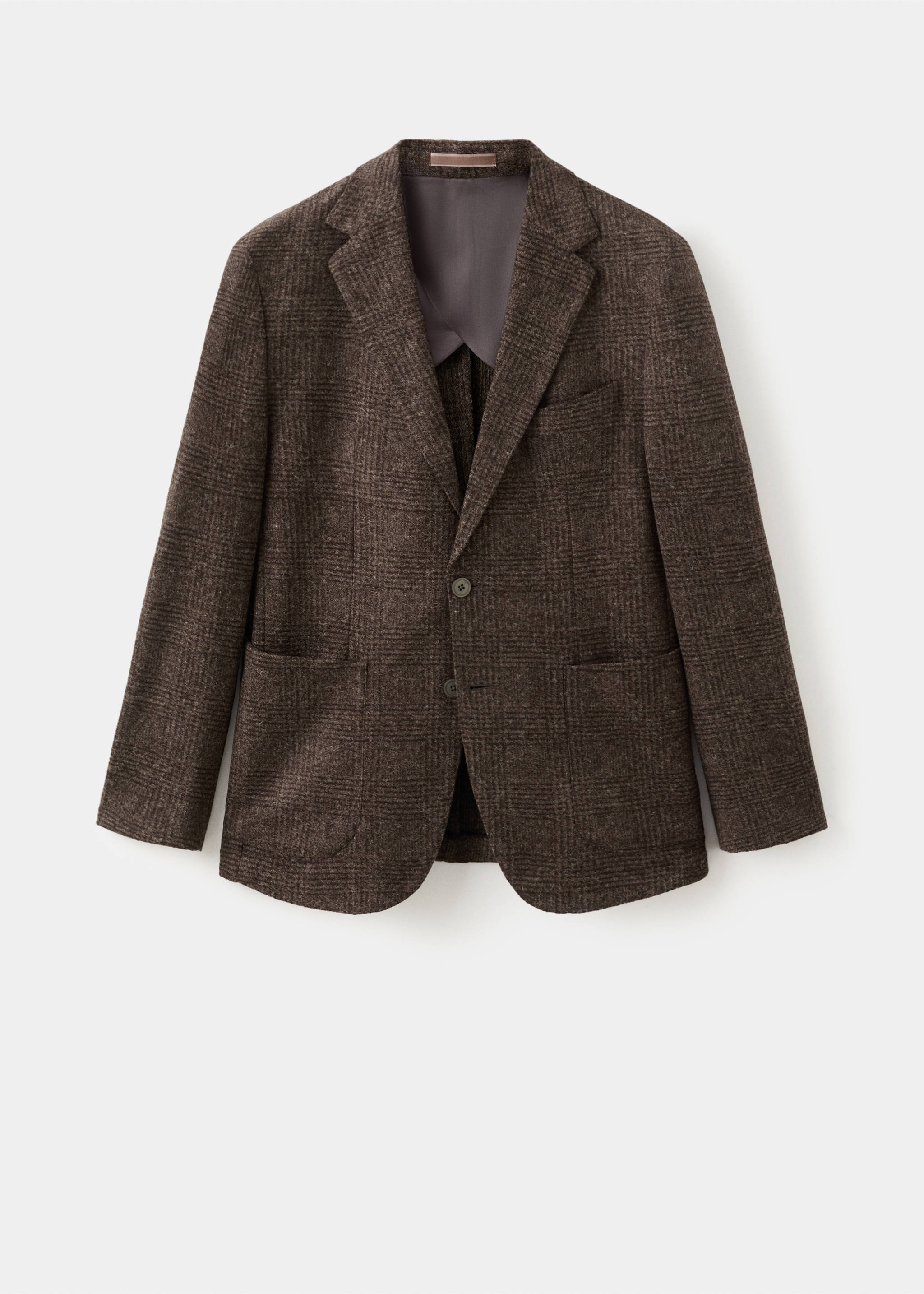 Slim-fit micro-check wool-blend jacket - Article without model, Brown. Ref: 17088272-00.