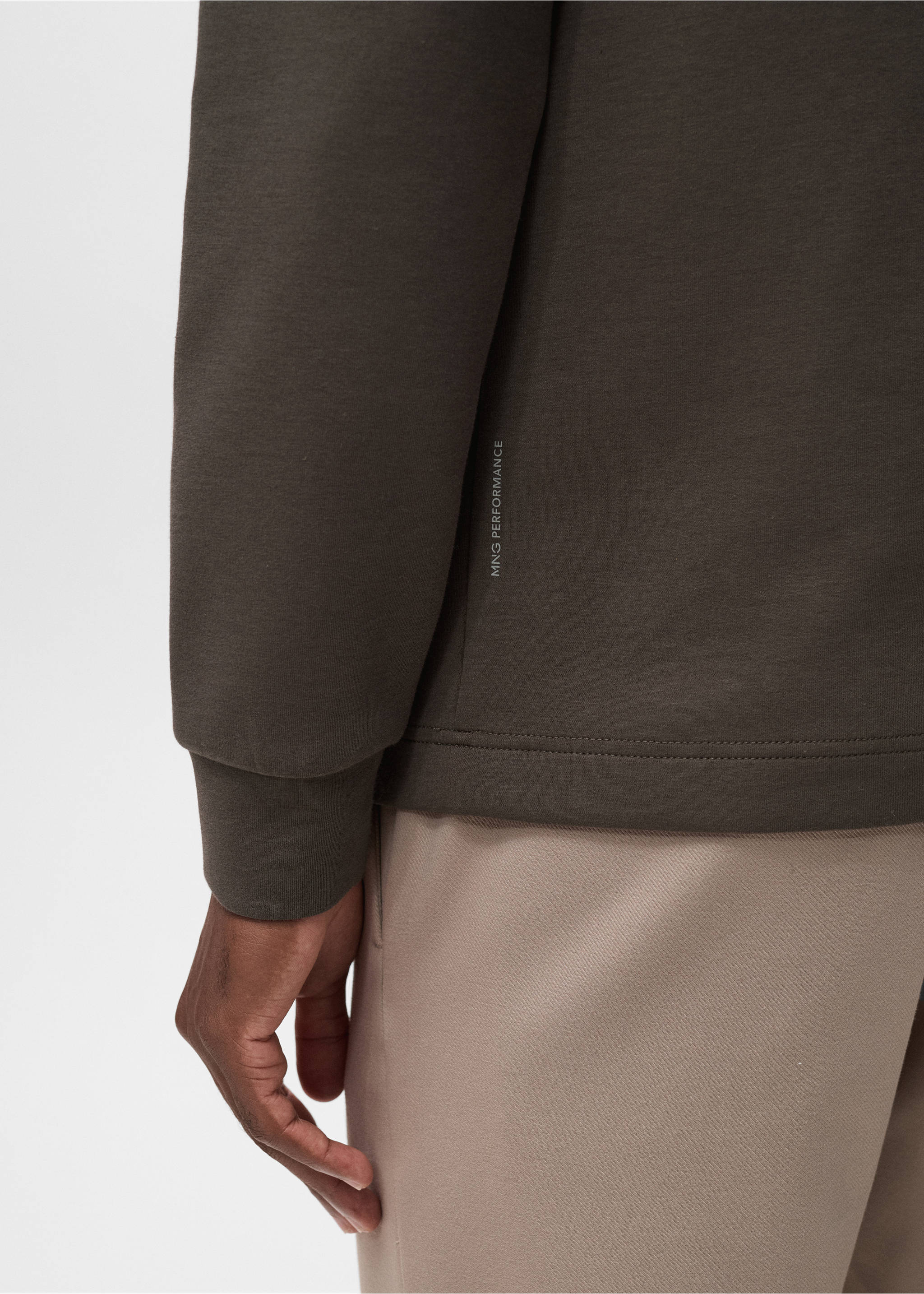 Perkins-neck long-sleeved t-shirt - Details of the article 3, Mink Grey. Ref: 17088276-00.