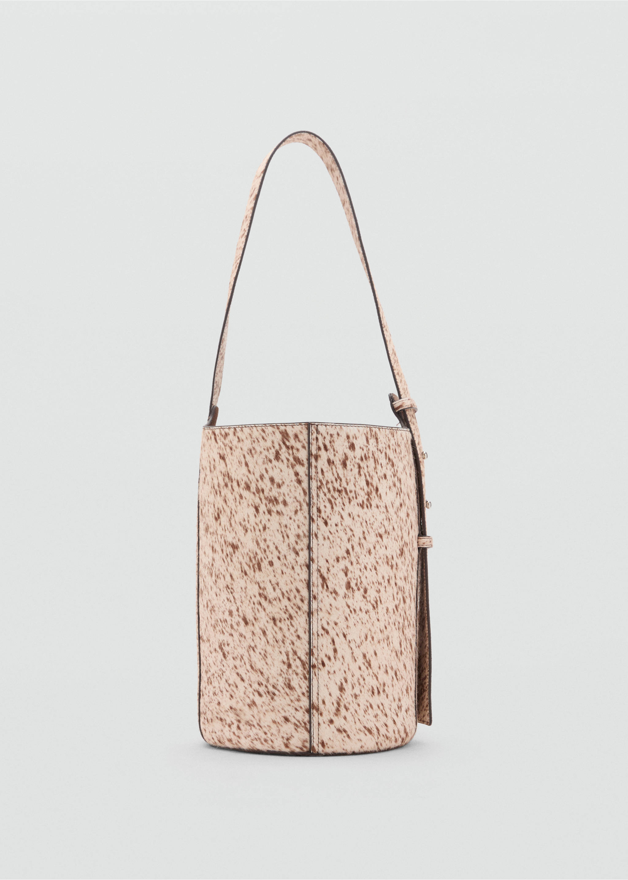 Bucketbag van leer en bont - Detail van het artikel 1, Bruin. Ref: 17088284-00.