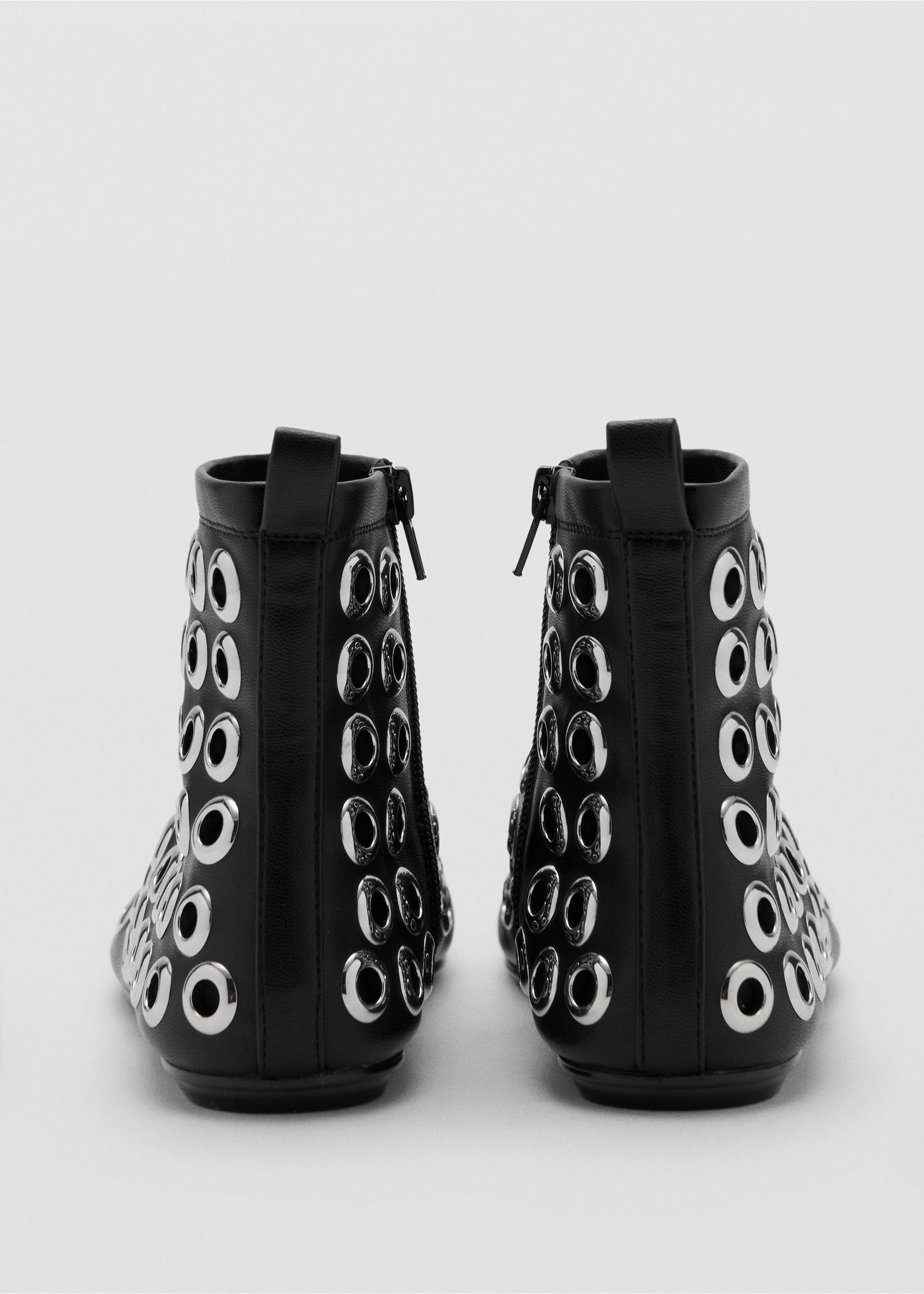 Black ankle boots with back zip and metallic silver eyelet details., Black. Ref: 17088633-00.