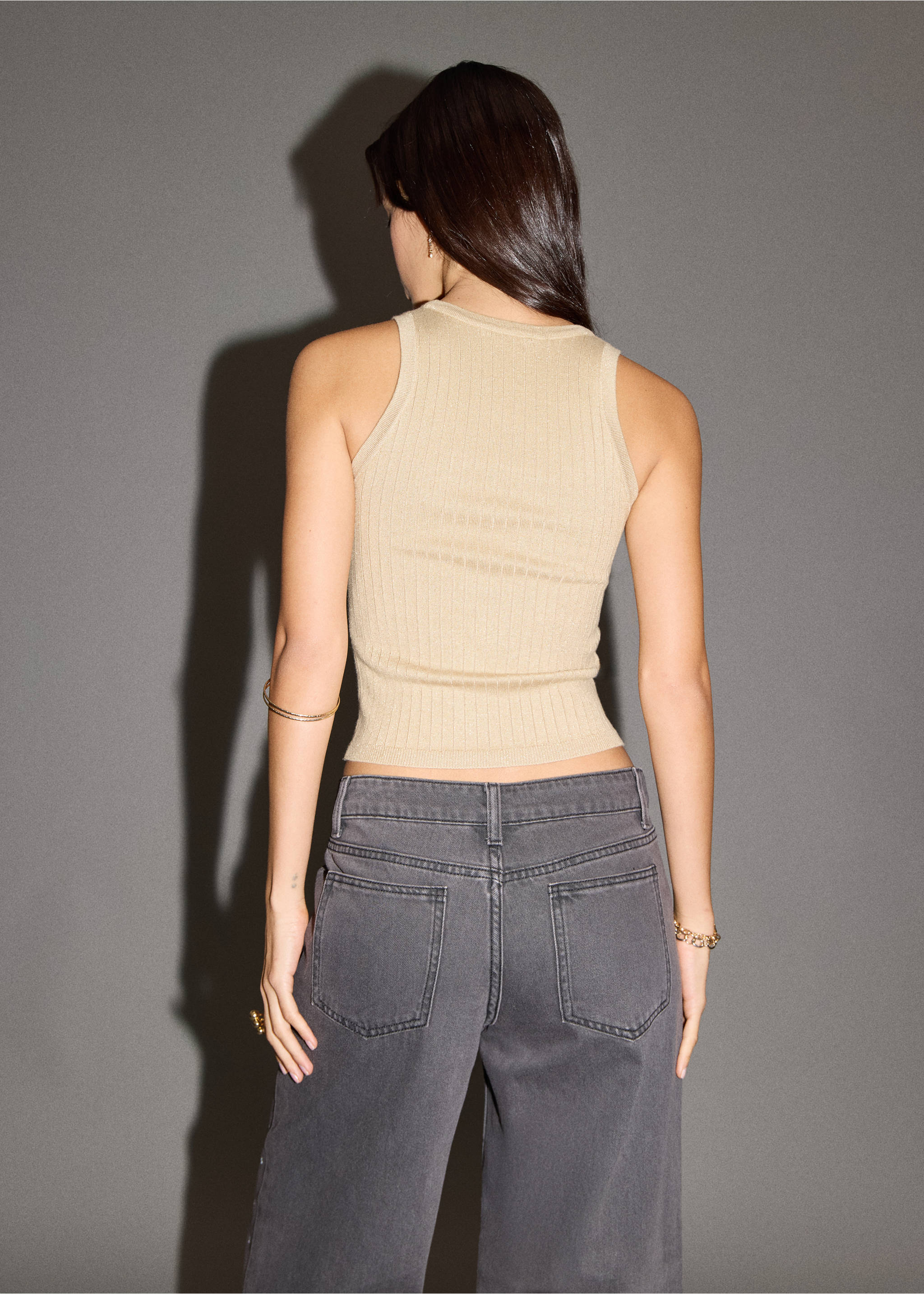 Lurex ribbed top - Reverse of the article, Gold. Ref: 17088634-00.