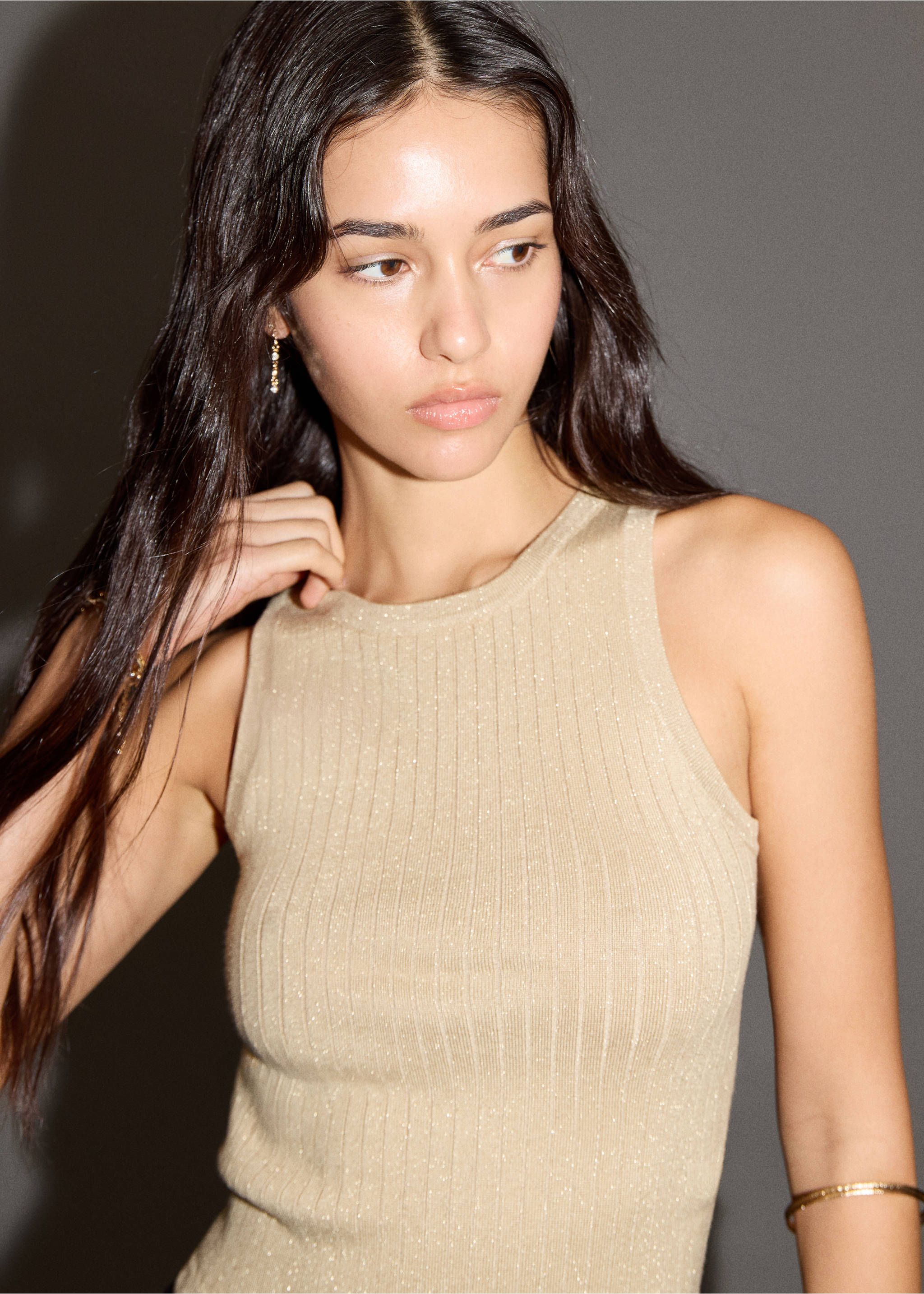 Lurex ribbed top - Details of the article 1, Gold. Ref: 17088634-00.