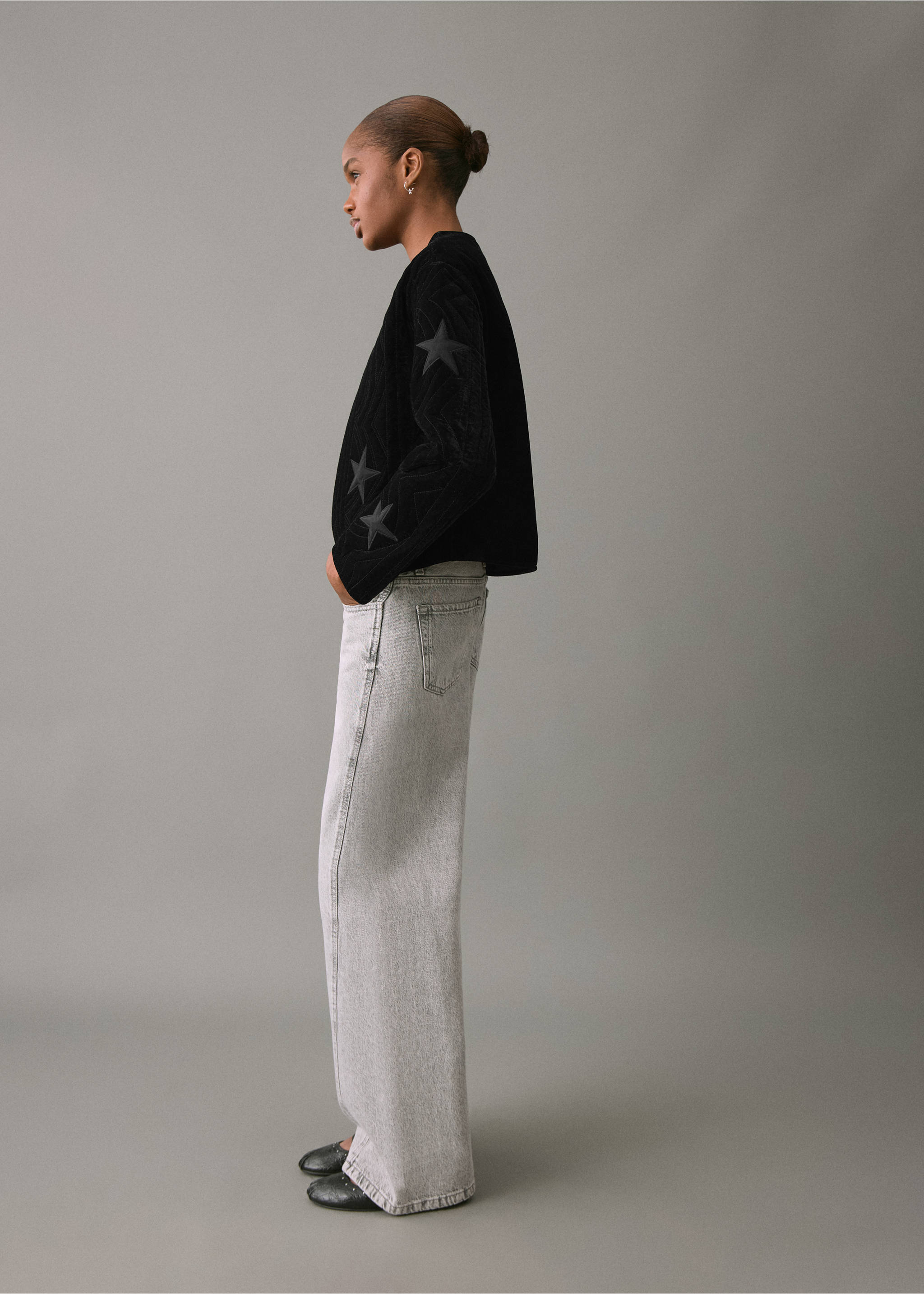 Velvet bomber jacket with star - General plane, Black. Ref: 17088638-00.