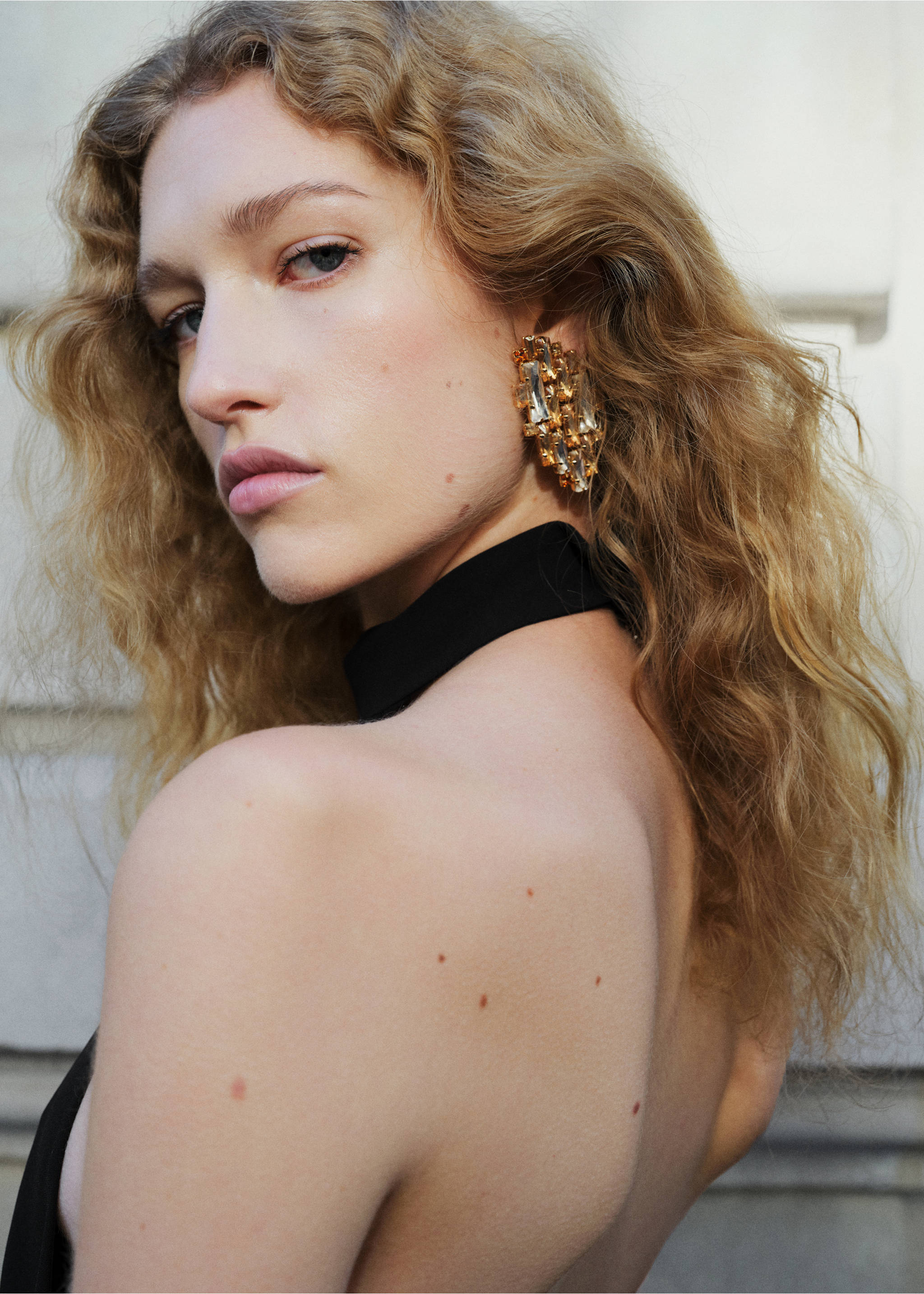 Combined crystal earrings - General plane, Gold. Ref: 17088639-00.