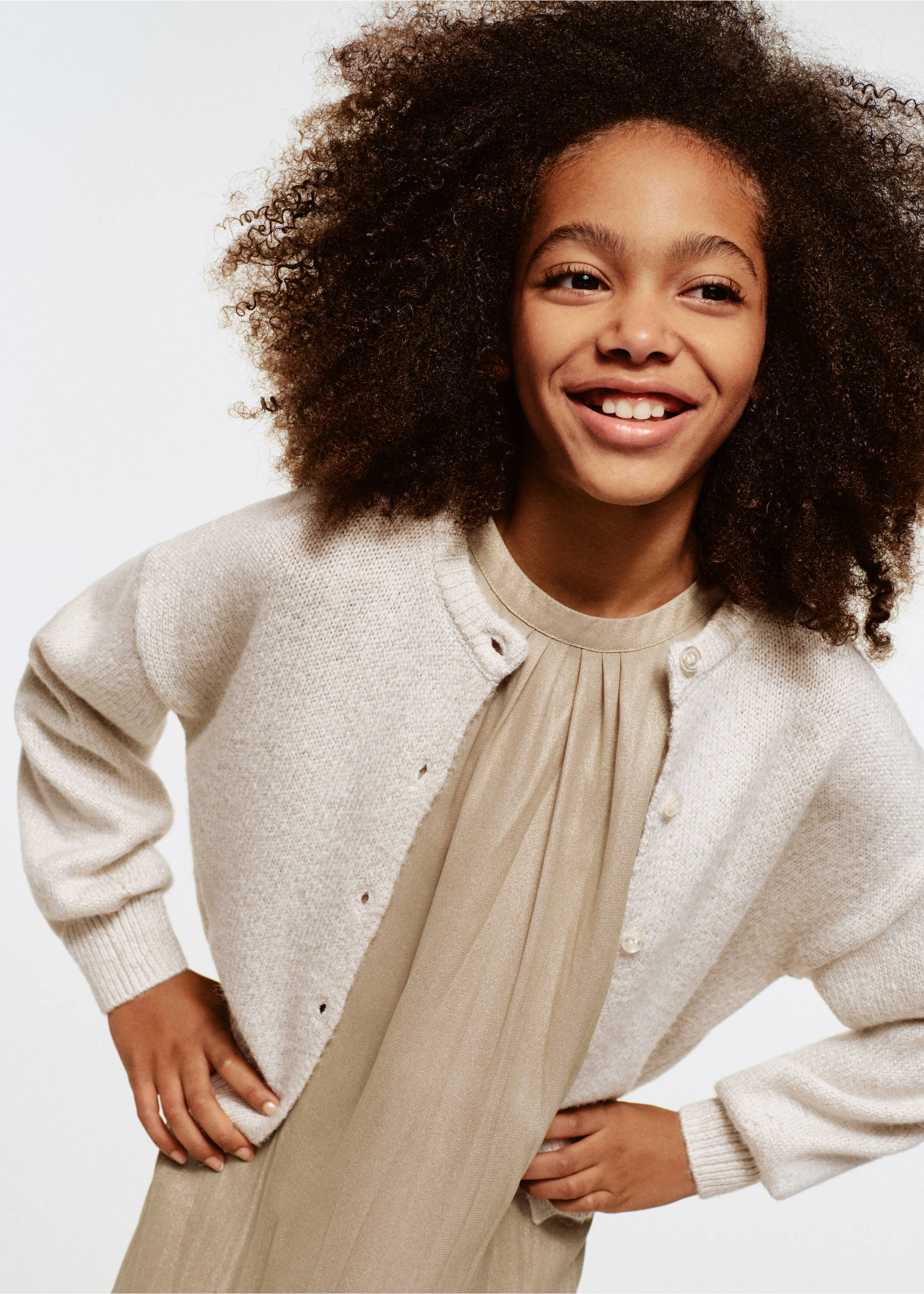 Knitted cardigan with shiny details - Medium plane, Ecru. Ref: 17089102-00.