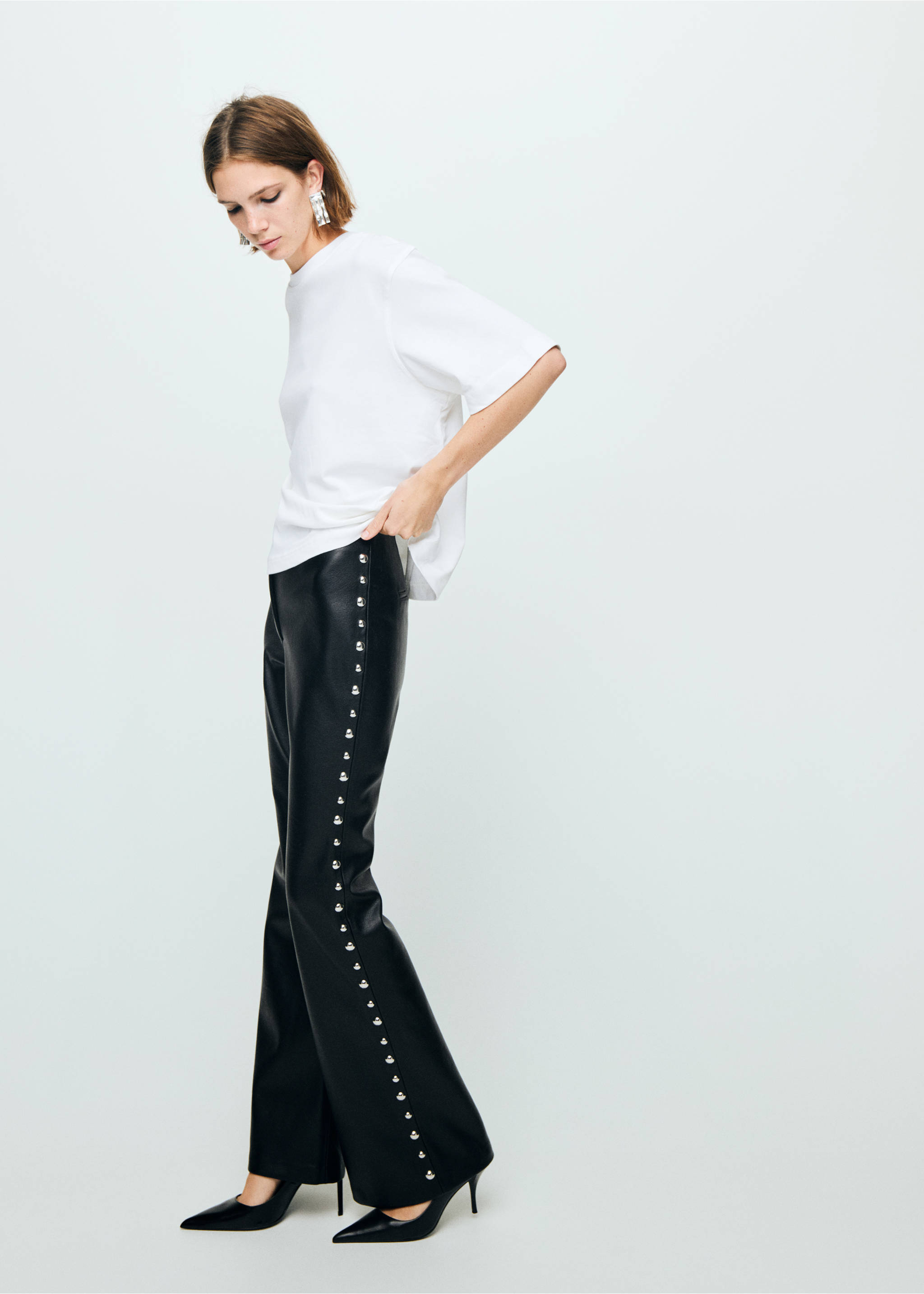 Studded faux-leather trousers - General plane, Black. Ref: 17089109-00.