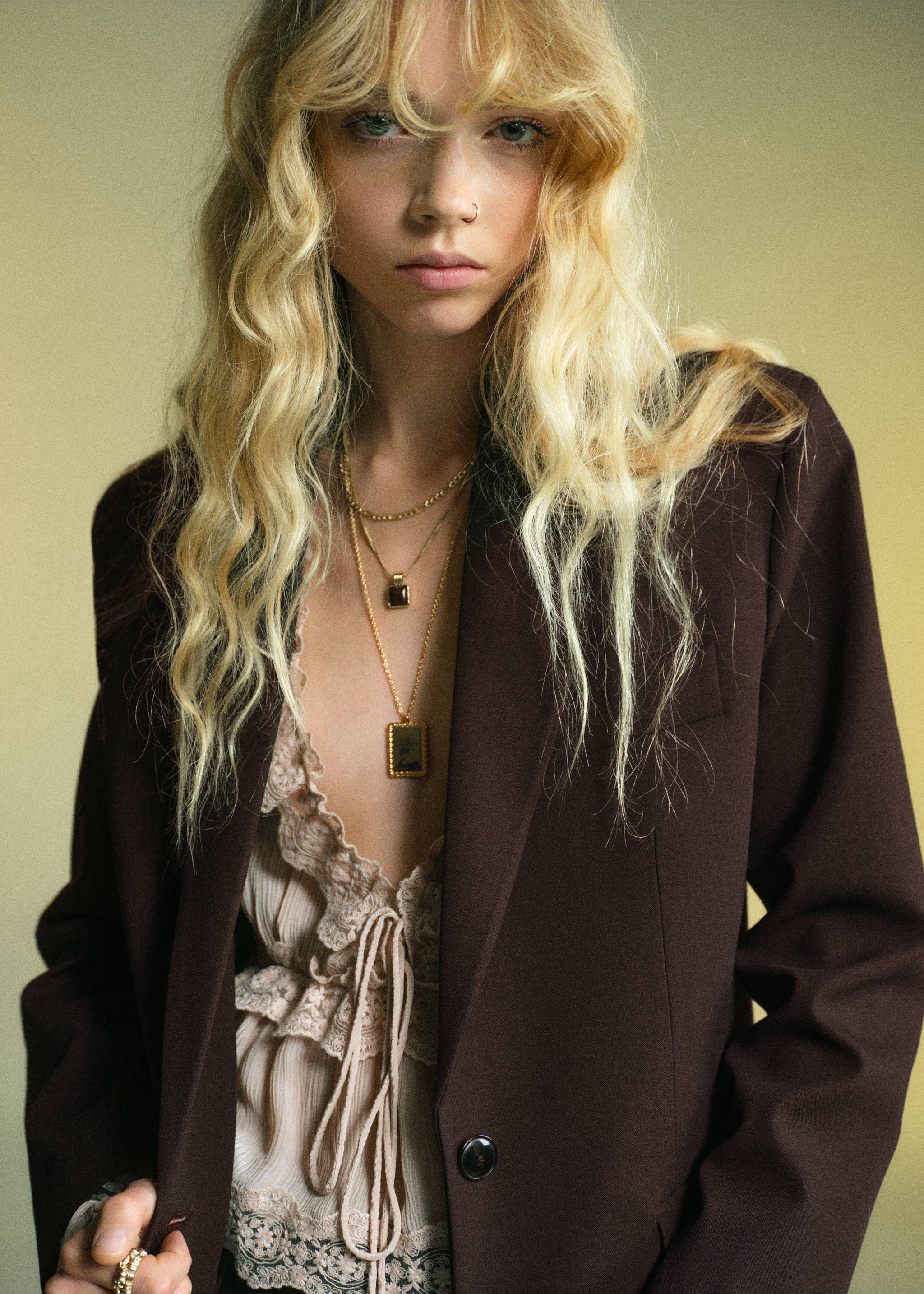 Straight-fit suit blazer - Details of the article 1, Chocolate. Ref: 17089111-00.