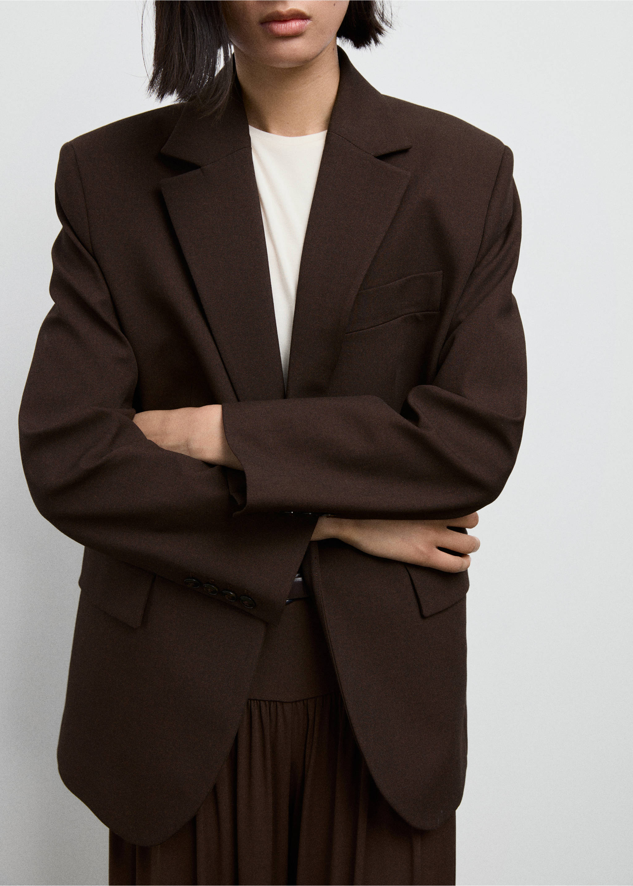 Straight-fit suit blazer - Details of the article 3, Chocolate. Ref: 17089111-00.