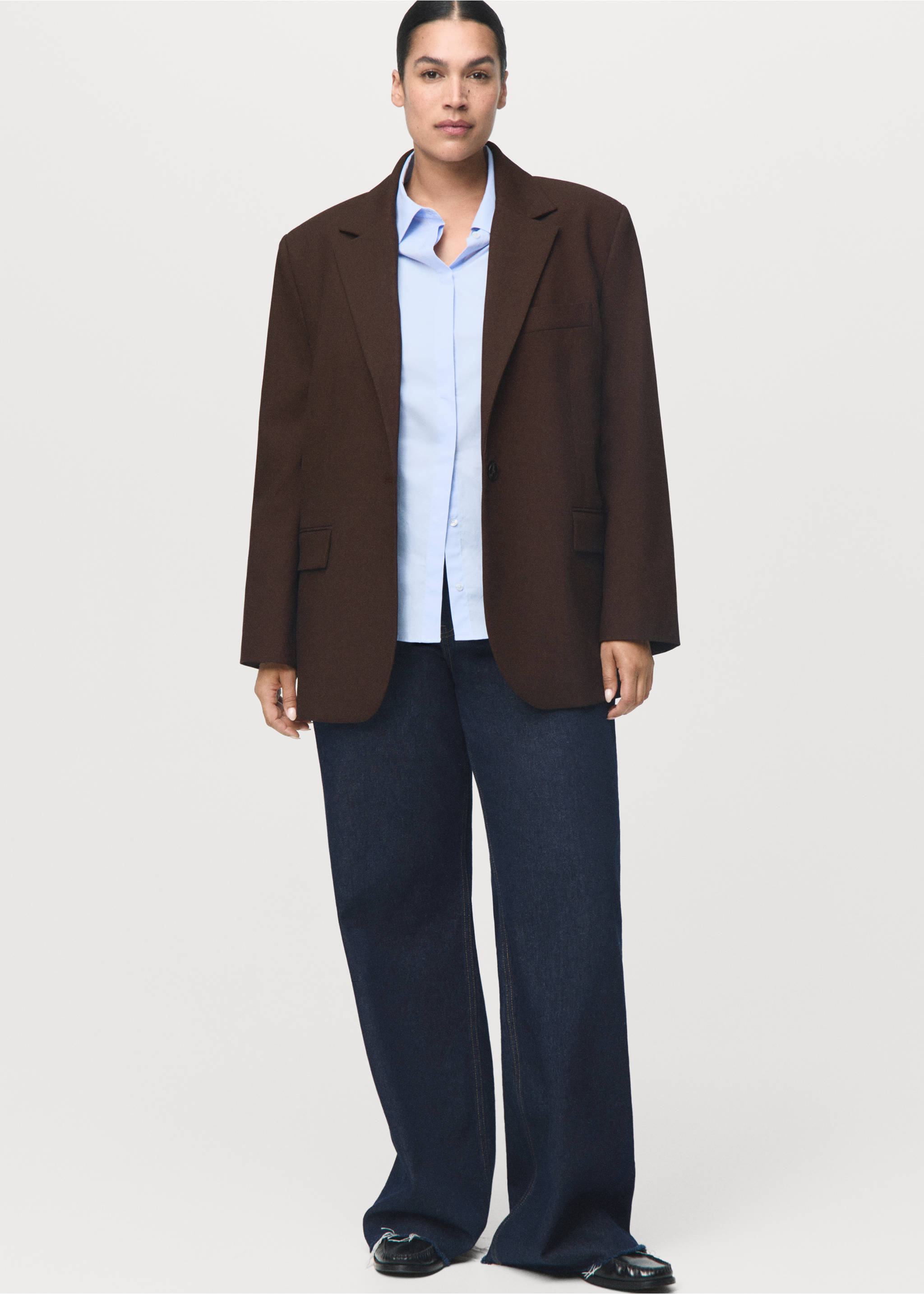 Straight-fit suit blazer - Details of the article 6, Chocolate. Ref: 17089111-00.