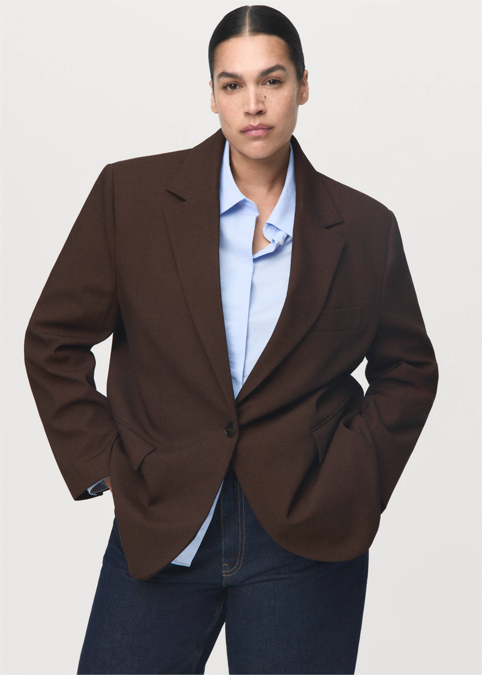 Straight-fit suit blazer - Details of the article 5, Chocolate. Ref: 17089111-00.