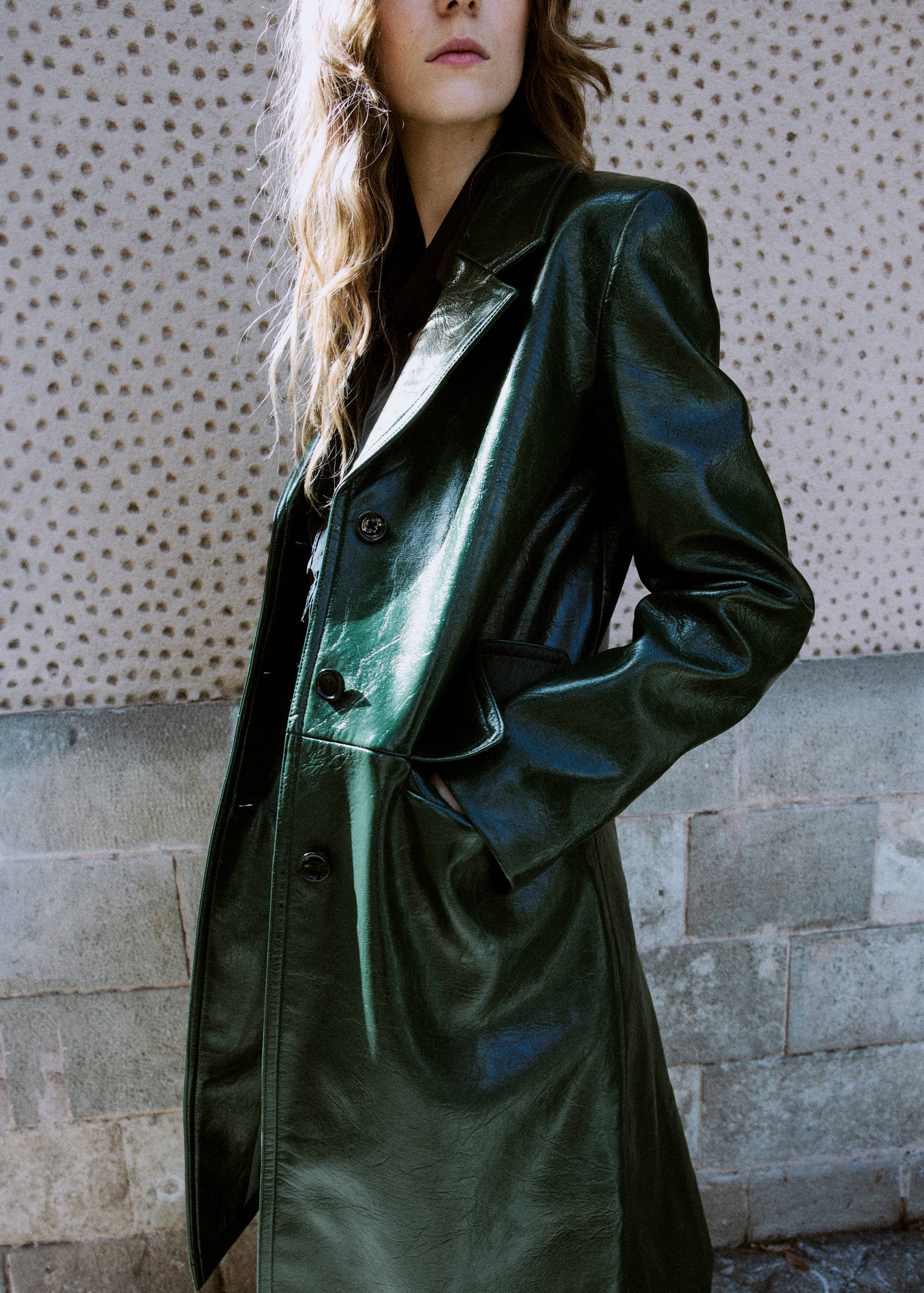 Long faux-leather coat - Medium plane