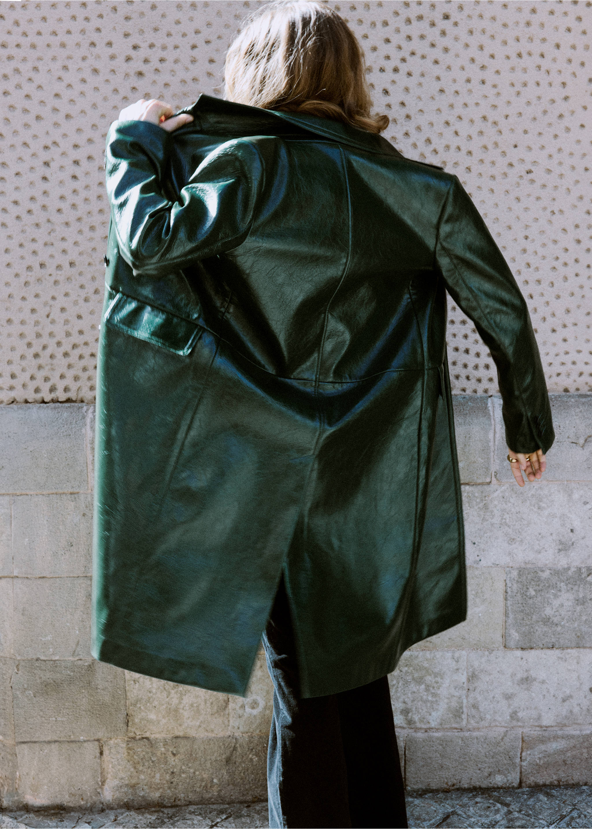 Manteau long cuir synthétique - Verso de l’article, Vert. Ref: 17089210-00.