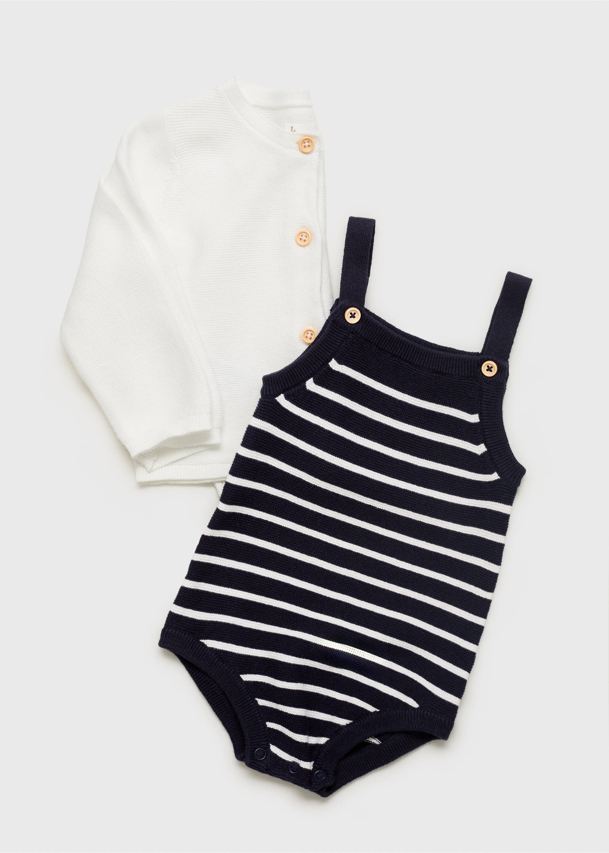 Striped knitted romper - Details of the article 8, Navy. Ref: 17091131-00.