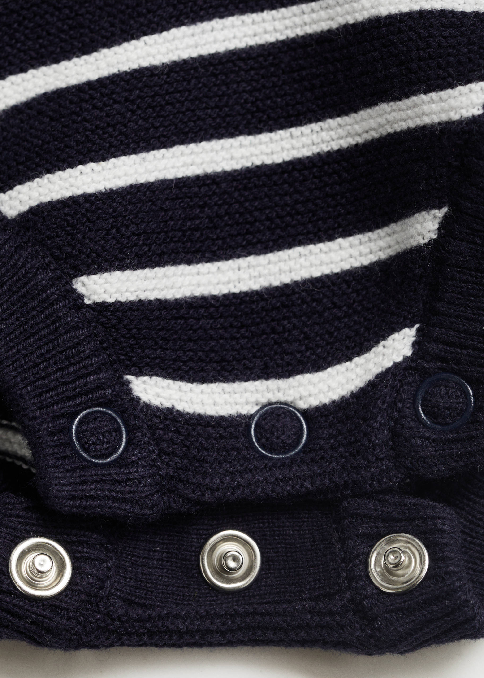 Striped knitted romper - Details of the article 0, Navy. Ref: 17091131-00.