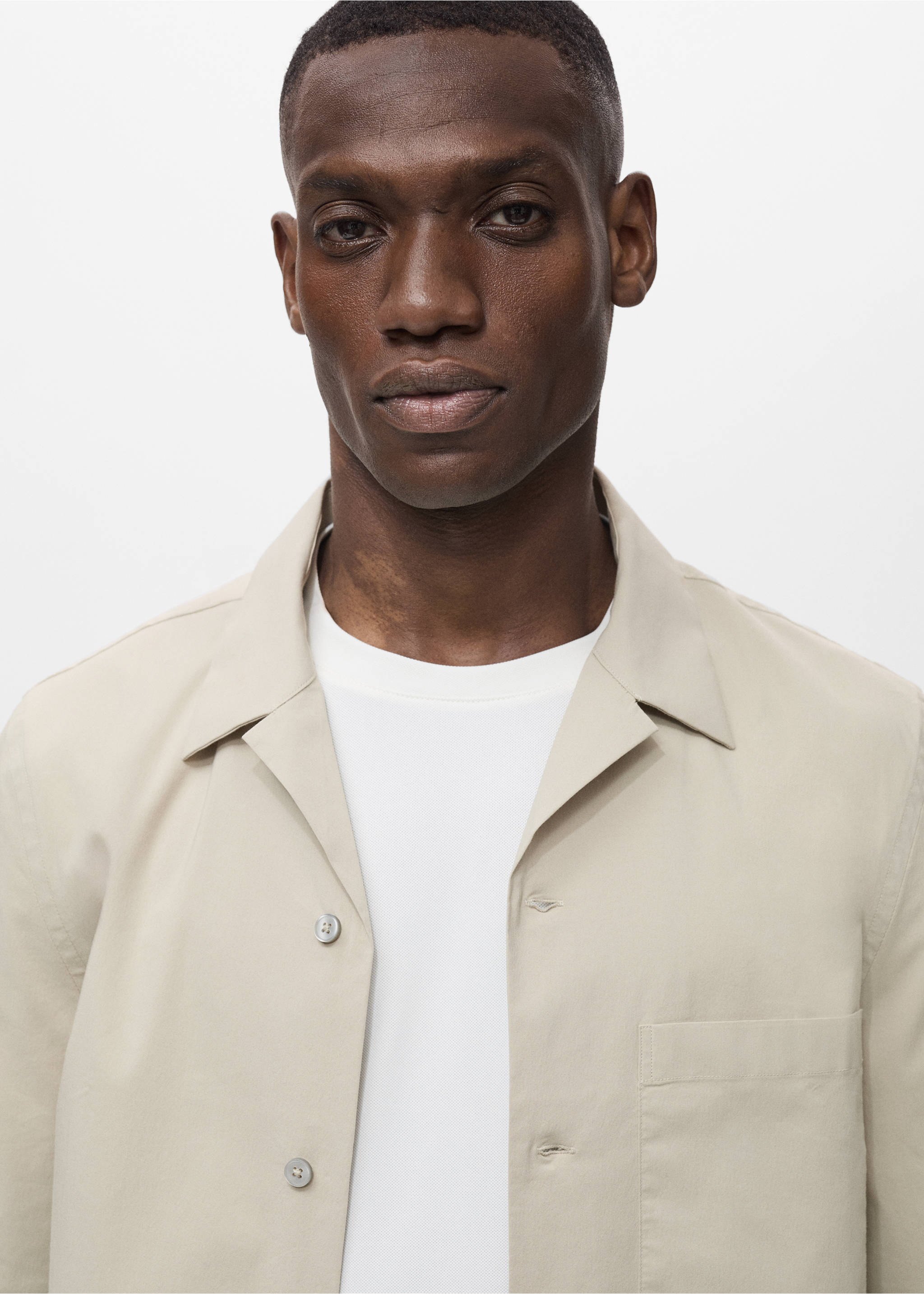 Regular-fit shirt with chest pocket - Details of the article 1, Beige. Ref: 17091132-00.