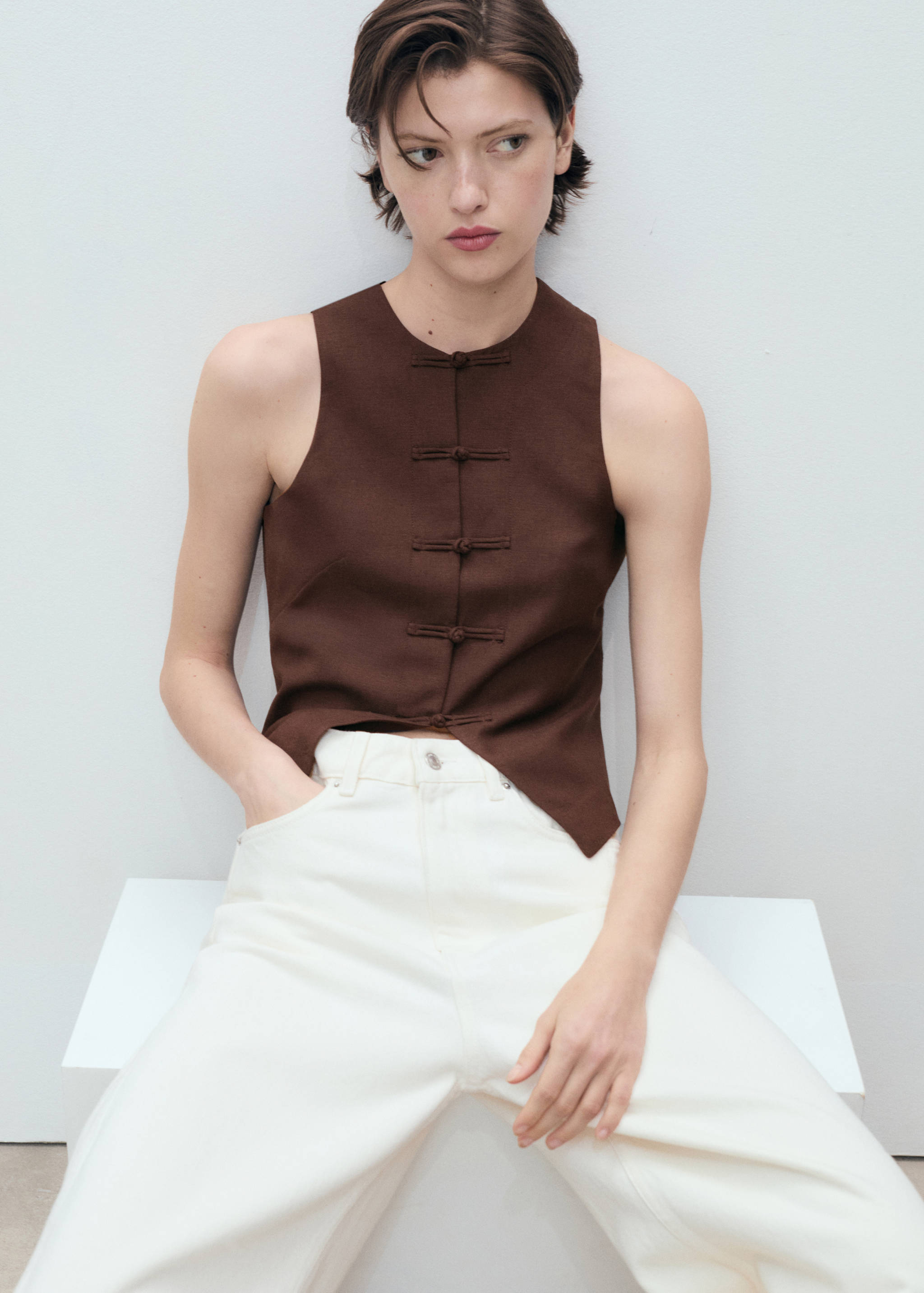 Gilet de costume lin mélangé - Plan moyen