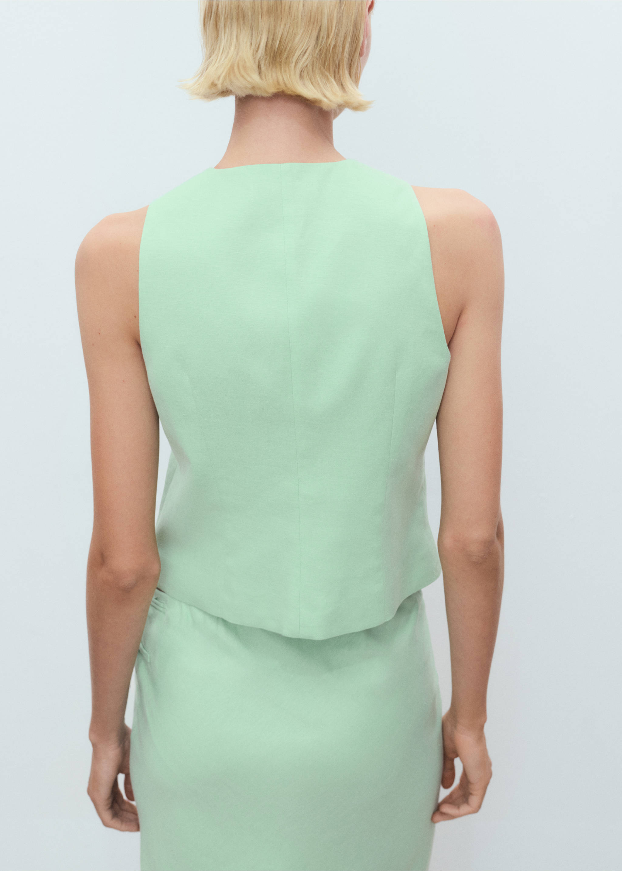 Chaleco traje mezcla lino - Reverso del artículo, Verde pastel. Ref: 17091140-00.
