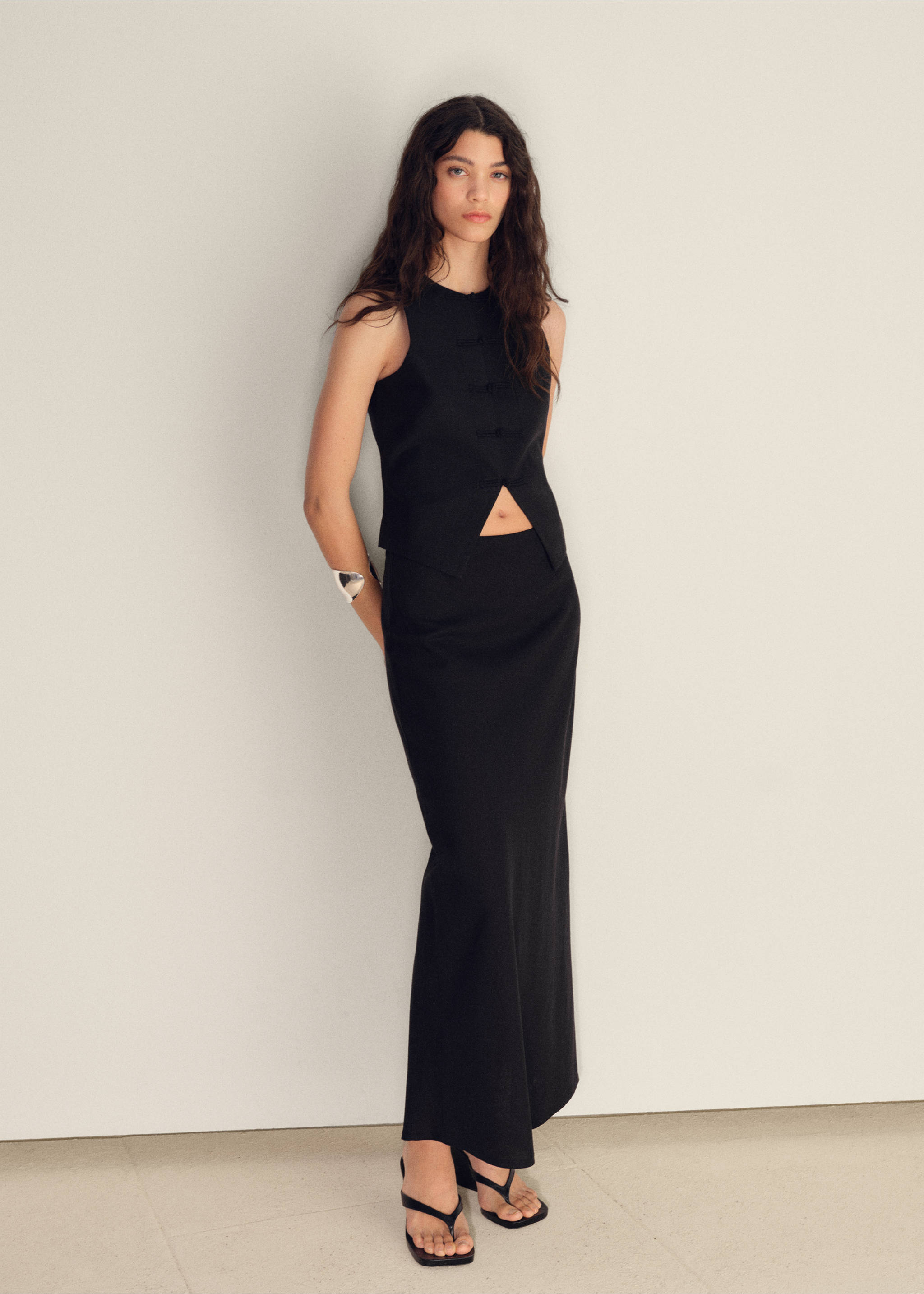 Linen-blend suit waistcoat - General plane, Black. Ref: 17091140-00.