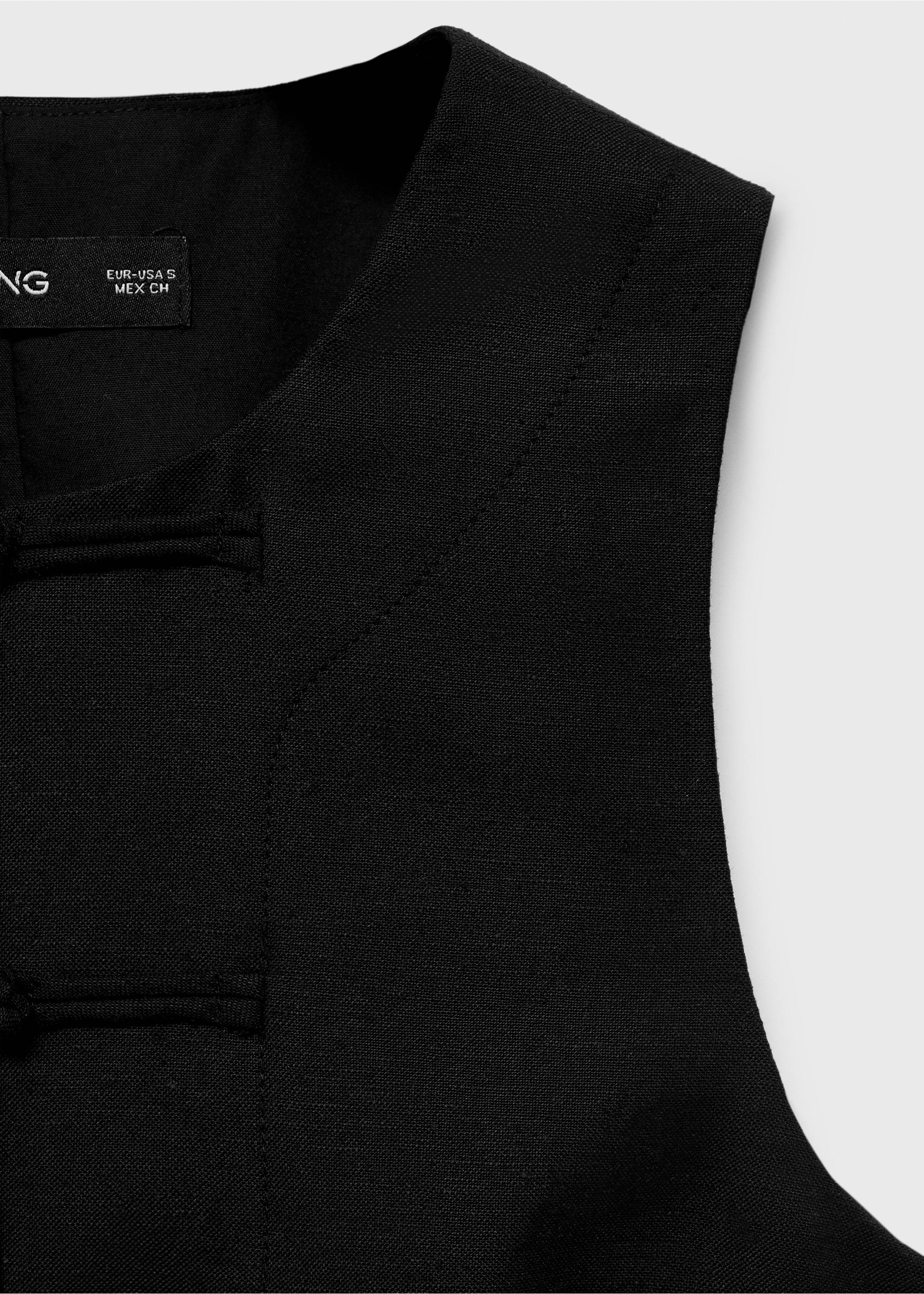 Linen-blend suit waistcoat - Details of the article 8, Black. Ref: 17091140-00.