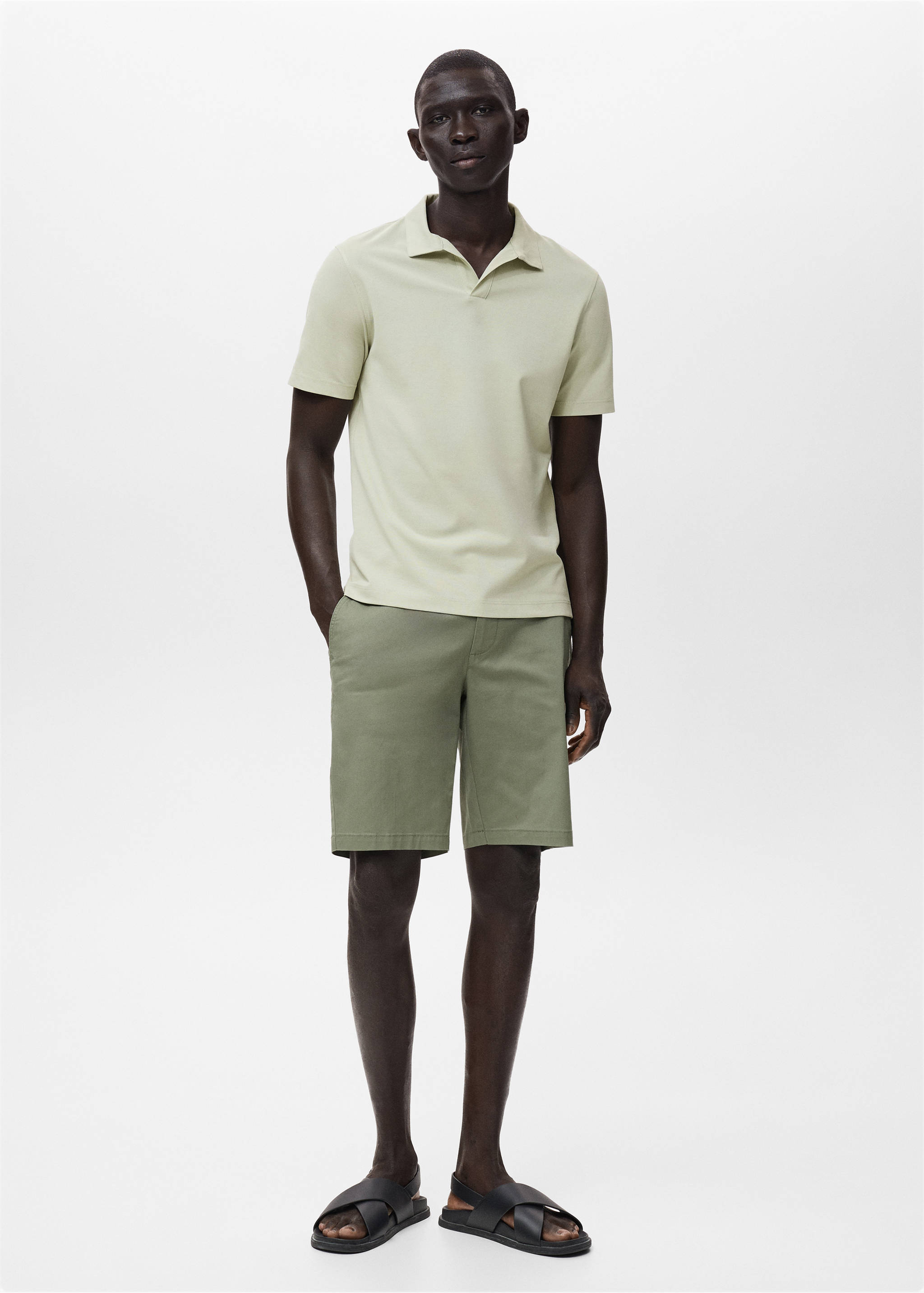 Bermuda slim-fit chino coton - Plan général, Vert menthe. Ref: 17091141-00.