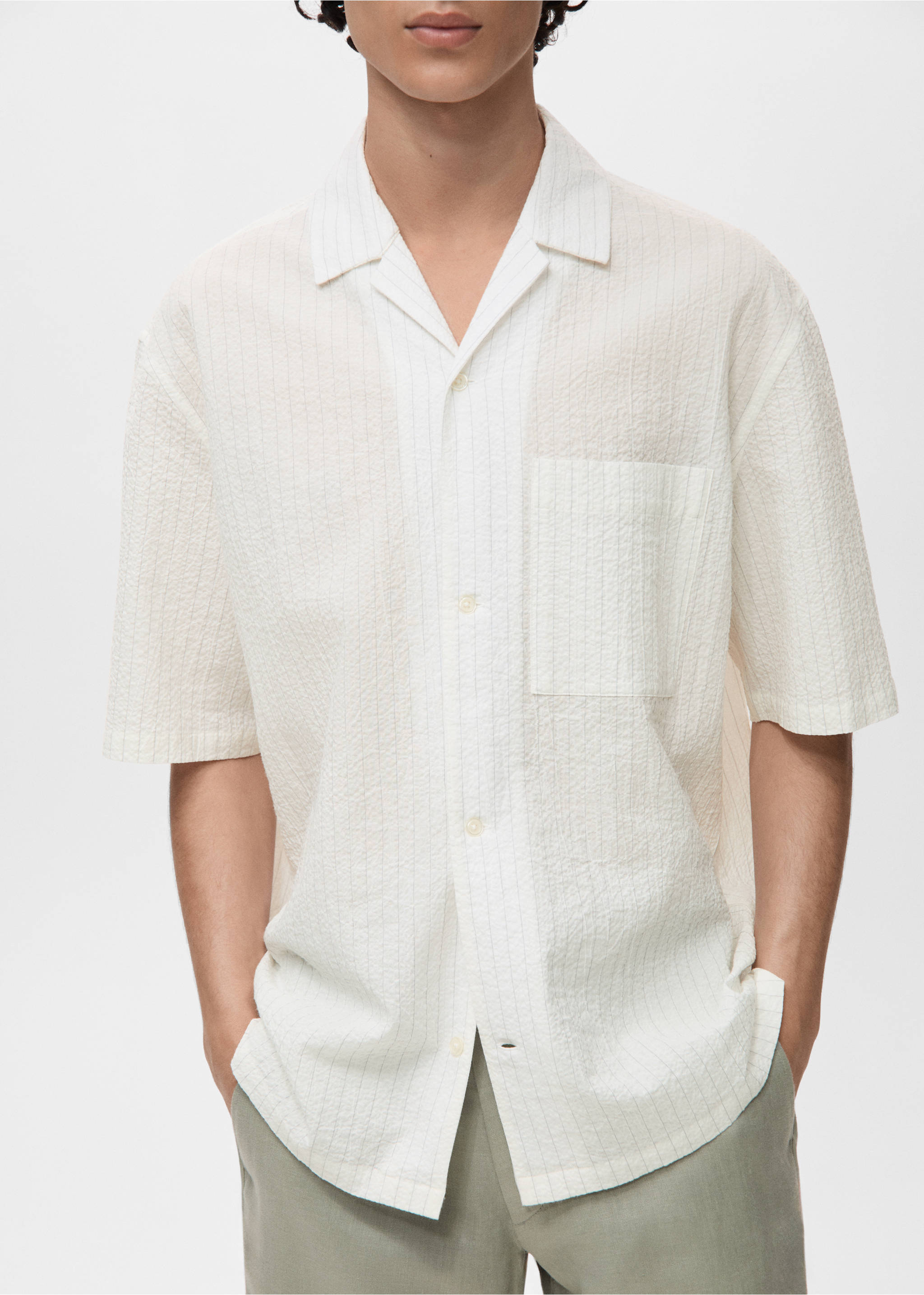 Chemise rayures tennis effet froissé - Détail de l'article 1, Blanc cassé. Ref: 17091146-00.