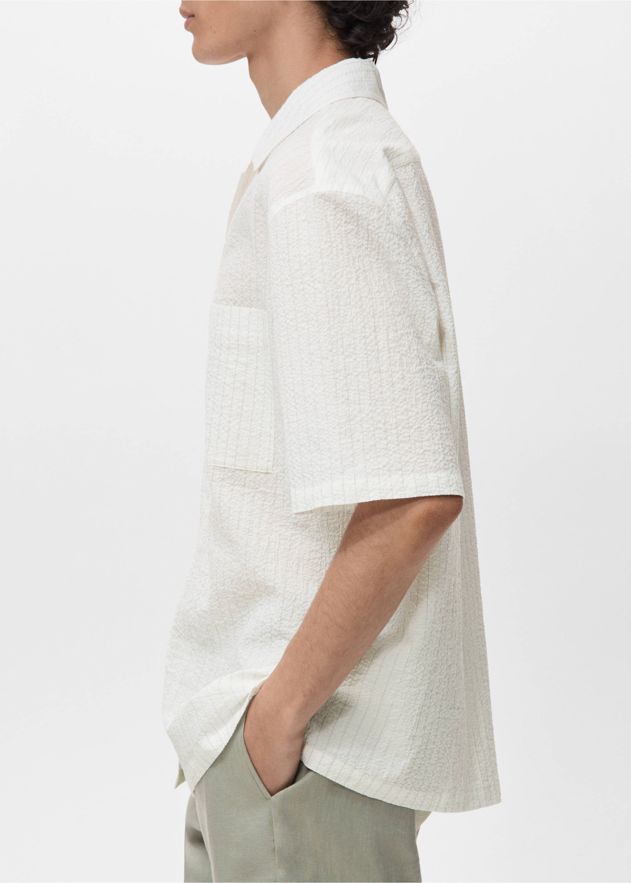 Chemise rayures tennis effet froissé - Détail de l'article 2, Blanc cassé. Ref: 17091146-00.