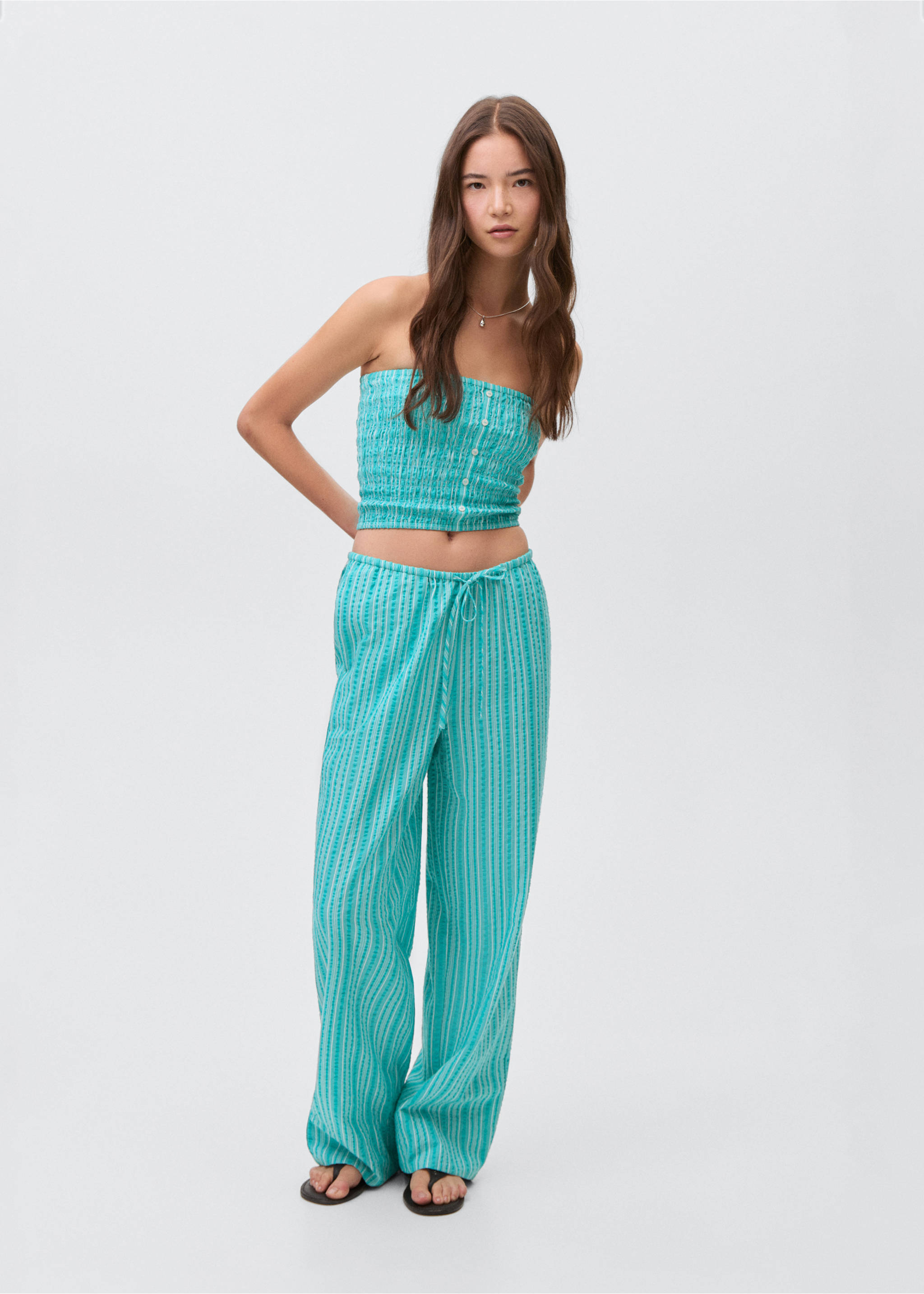 Striped bow trousers - General plane, Turquoise. Ref: 17091147-00.