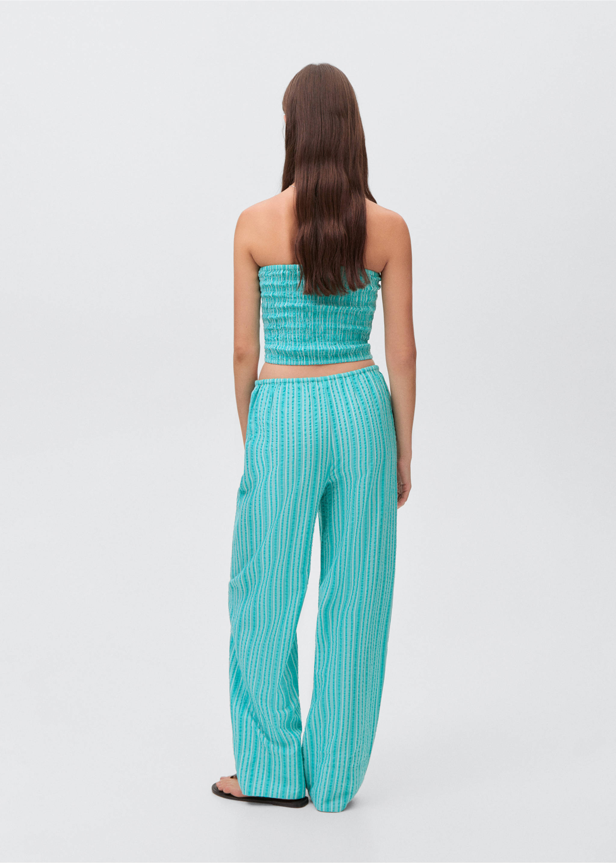 Striped bow trousers - Reverse of the article, Turquoise. Ref: 17091147-00.