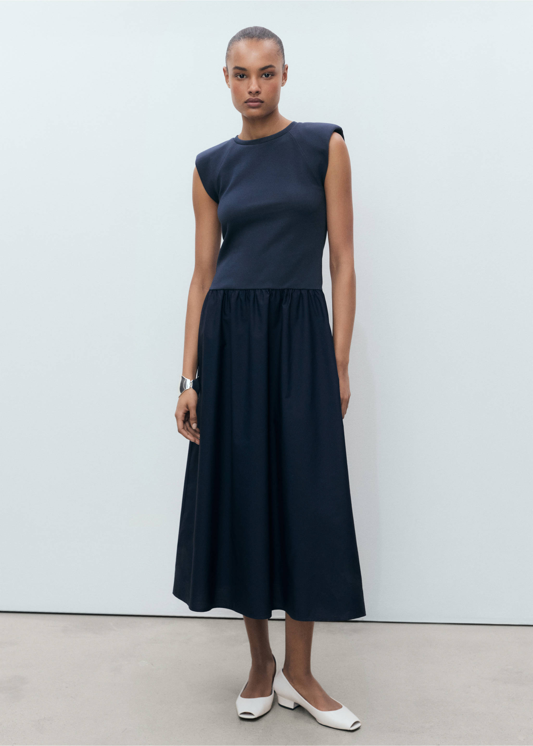 Combined fabric midi-dress - General plane, Navy. Ref: 17091150-00.