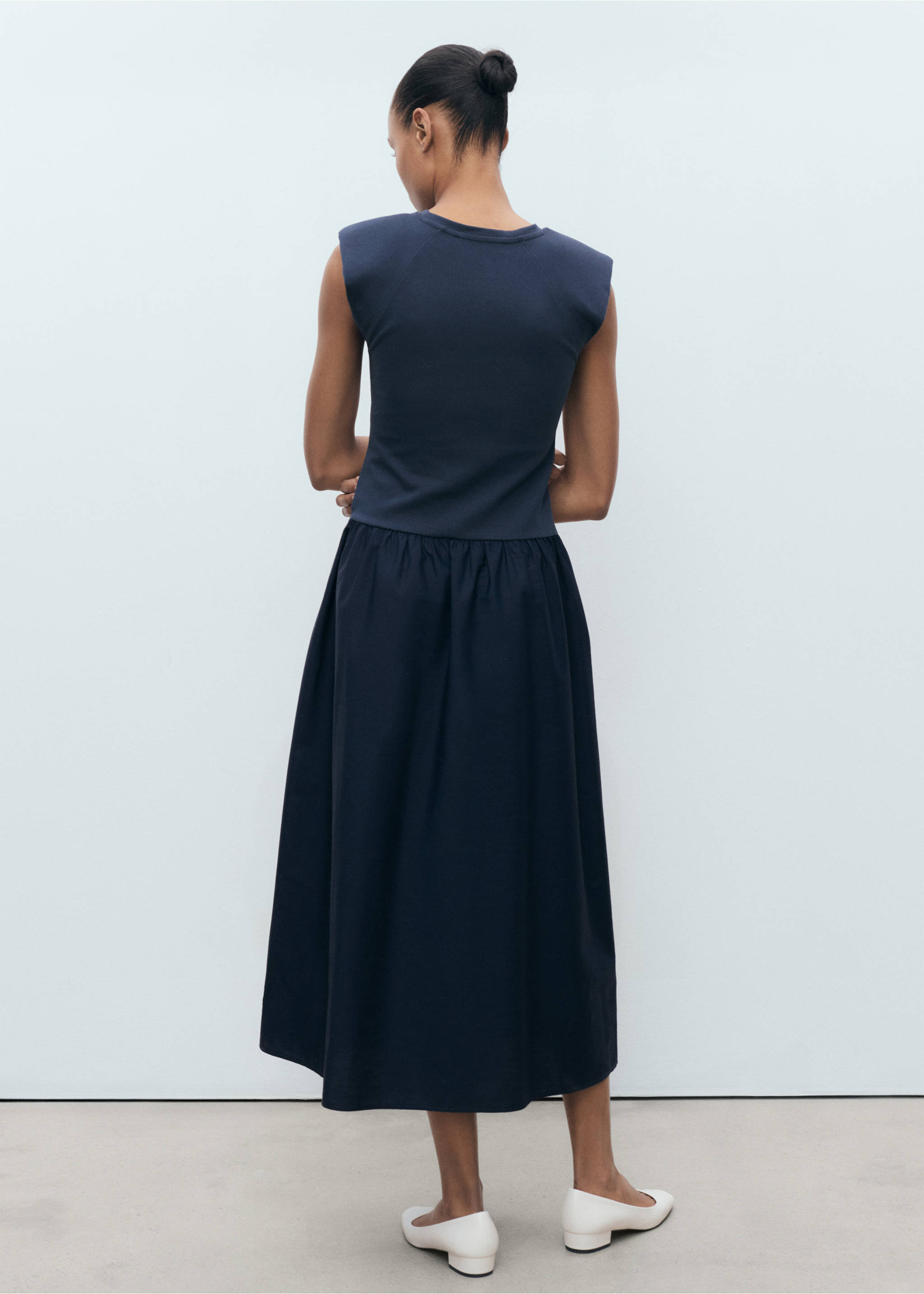 Combined fabric midi-dress - Reverse of the article, Navy. Ref: 17091150-00.