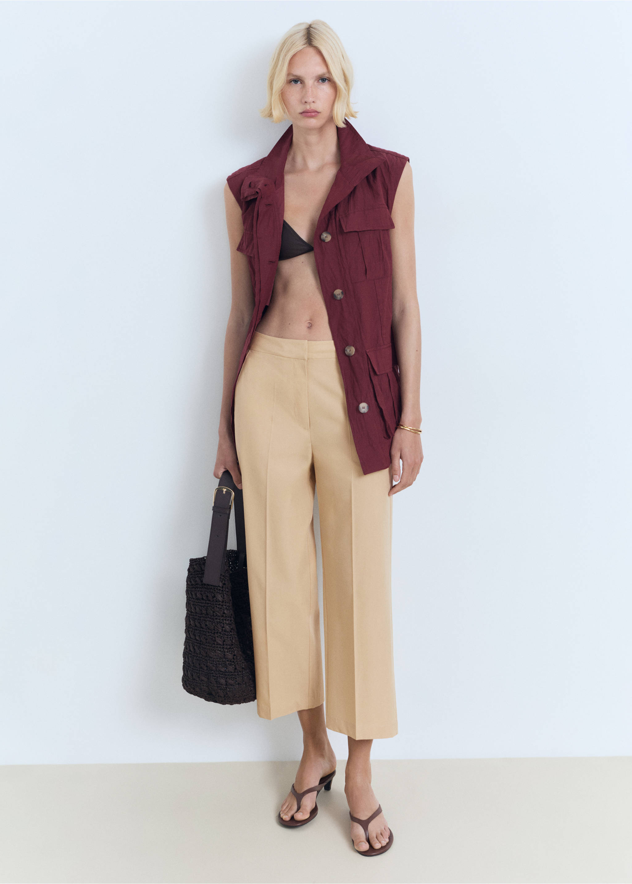 Straight-cut crop trousers - General plane, Medium Brown. Ref: 17091151-00.