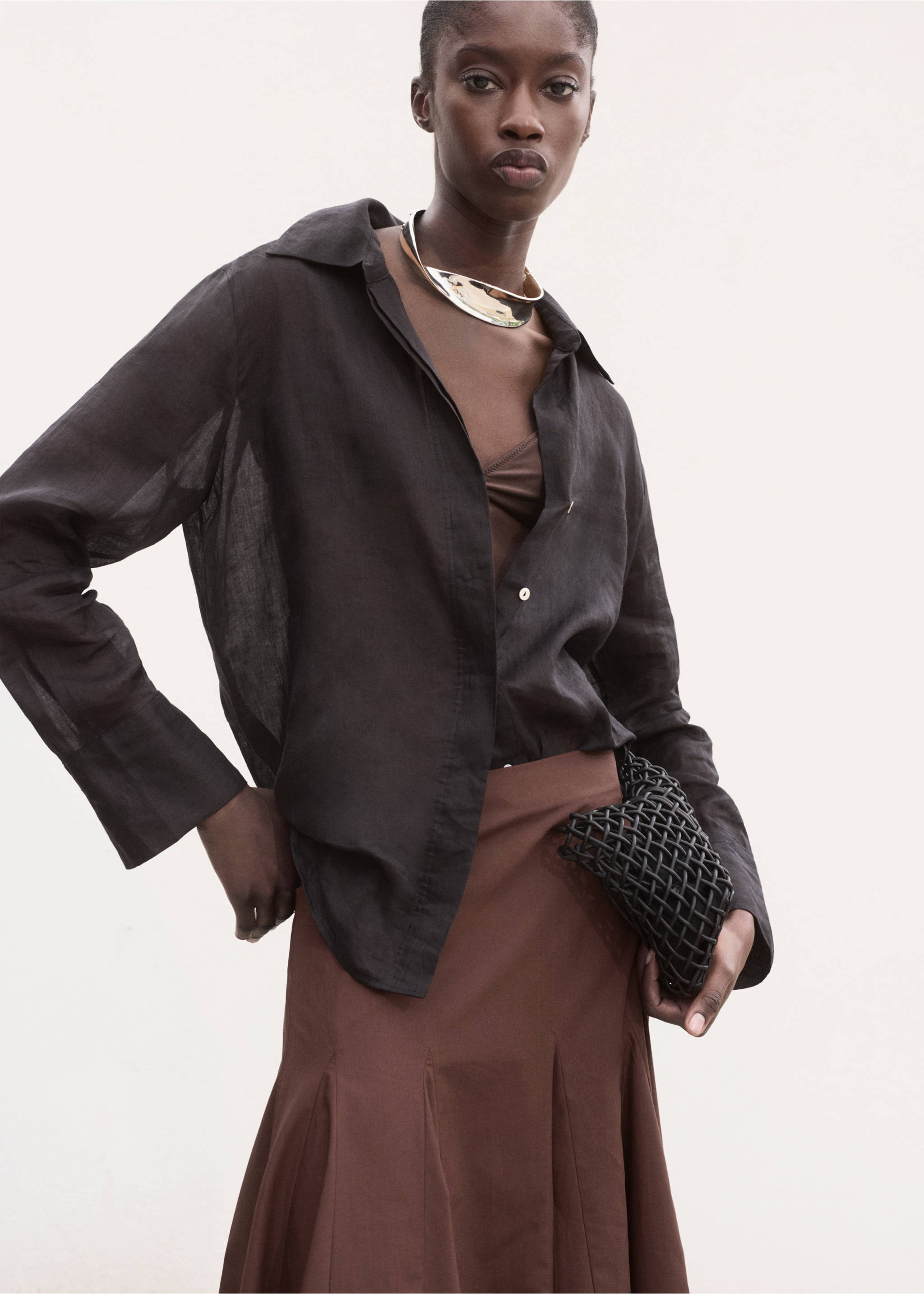 Jupe midi à plis - Détail de l'article 6, Marron. Ref: 17091154-00.