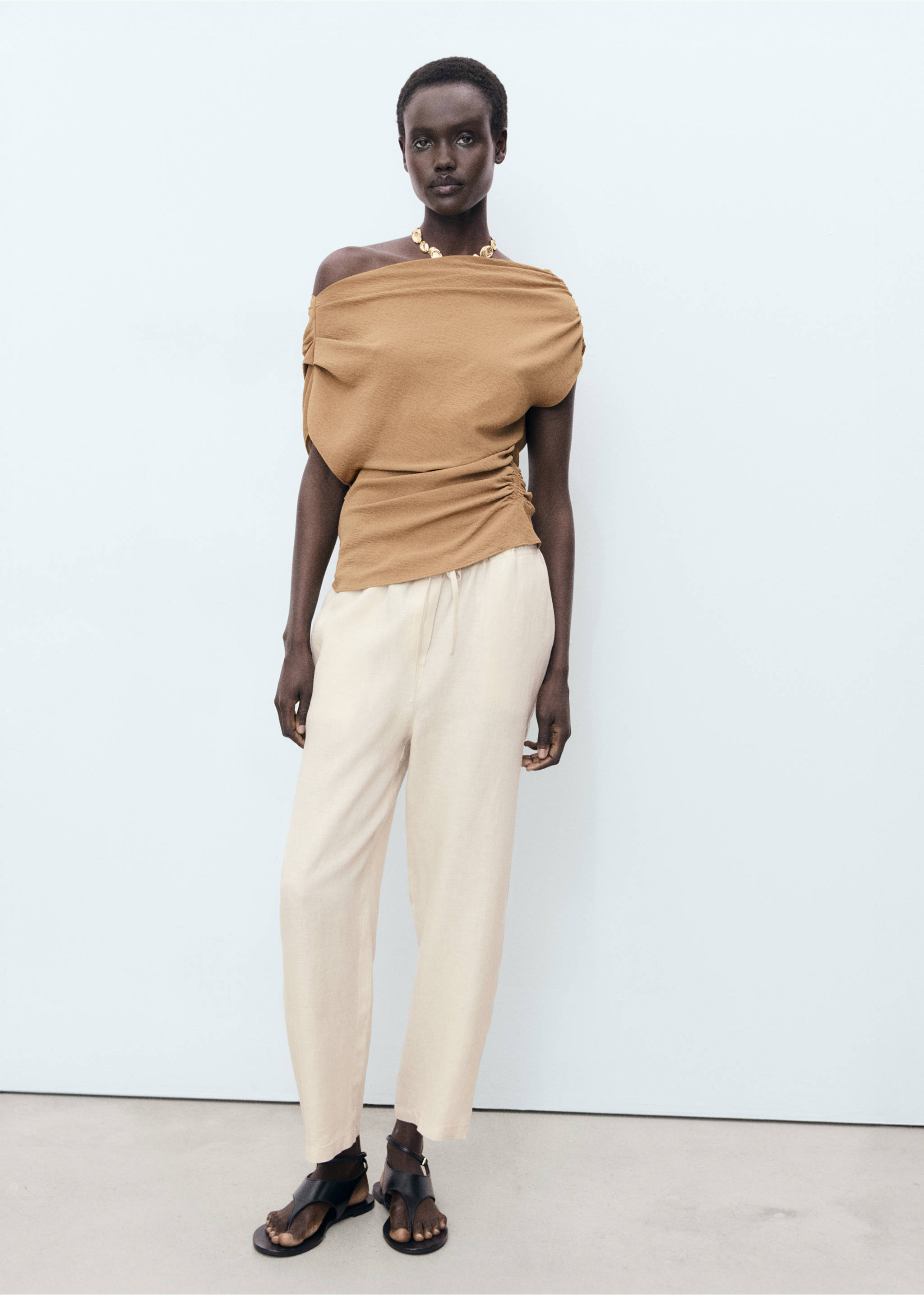 Linen trousers with drawstring - General plane, Light/Pastel Grey. Ref: 17091162-00.