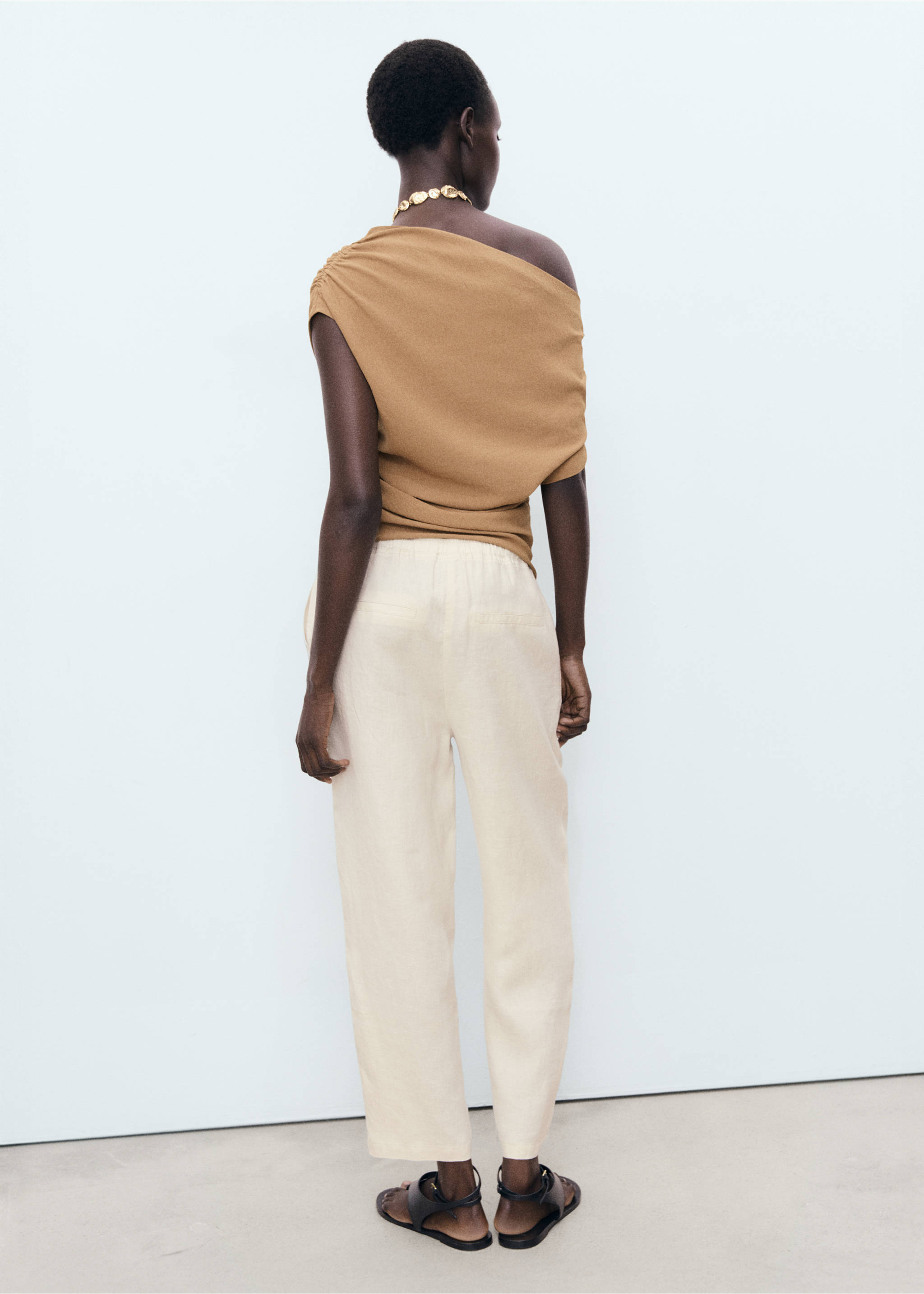 Linen trousers with drawstring - Details of the article 1, Light/Pastel Grey. Ref: 17091162-00.