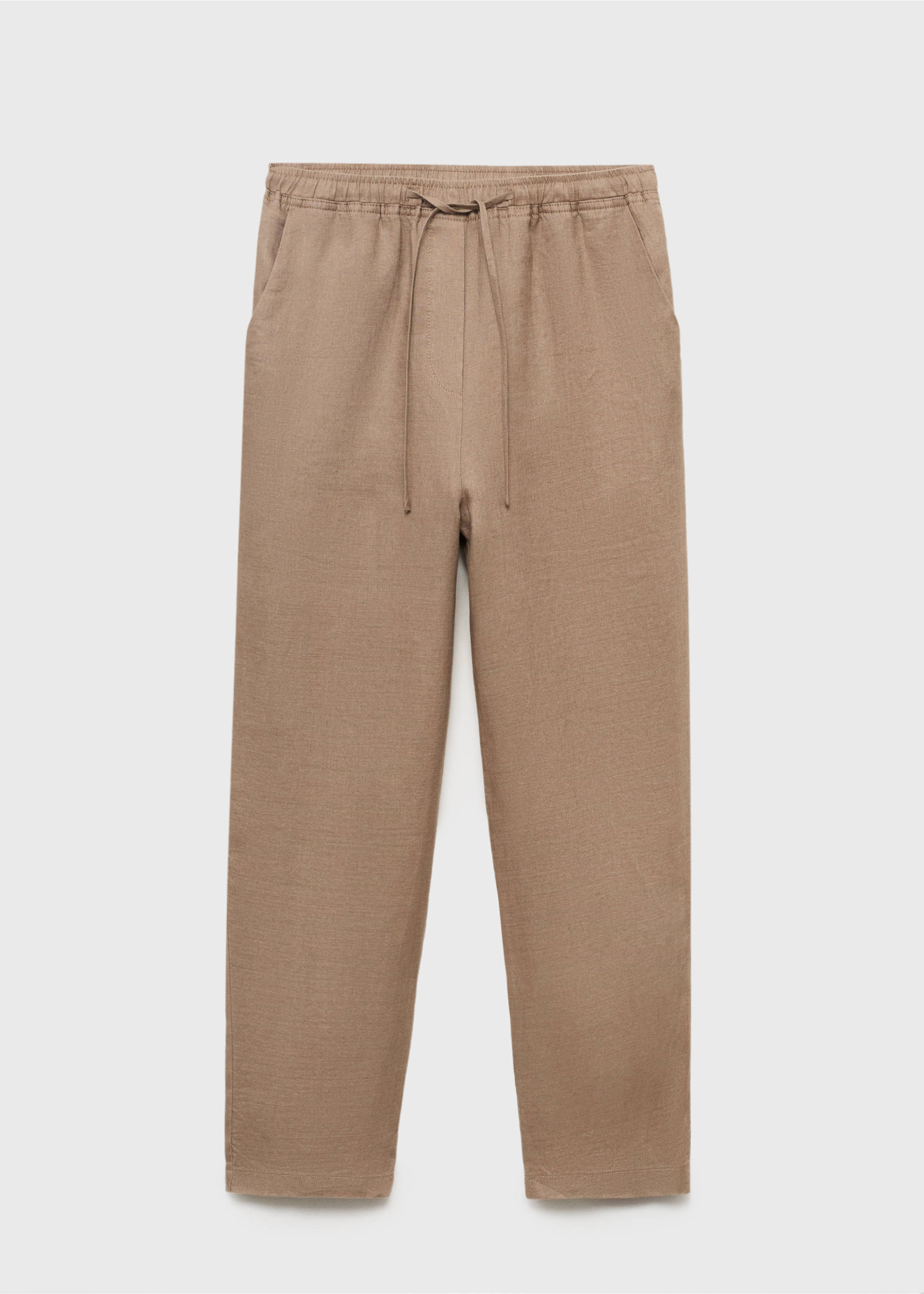 Linen trousers with drawstring - Article without model, Medium Brown. Ref: 17091162-00.