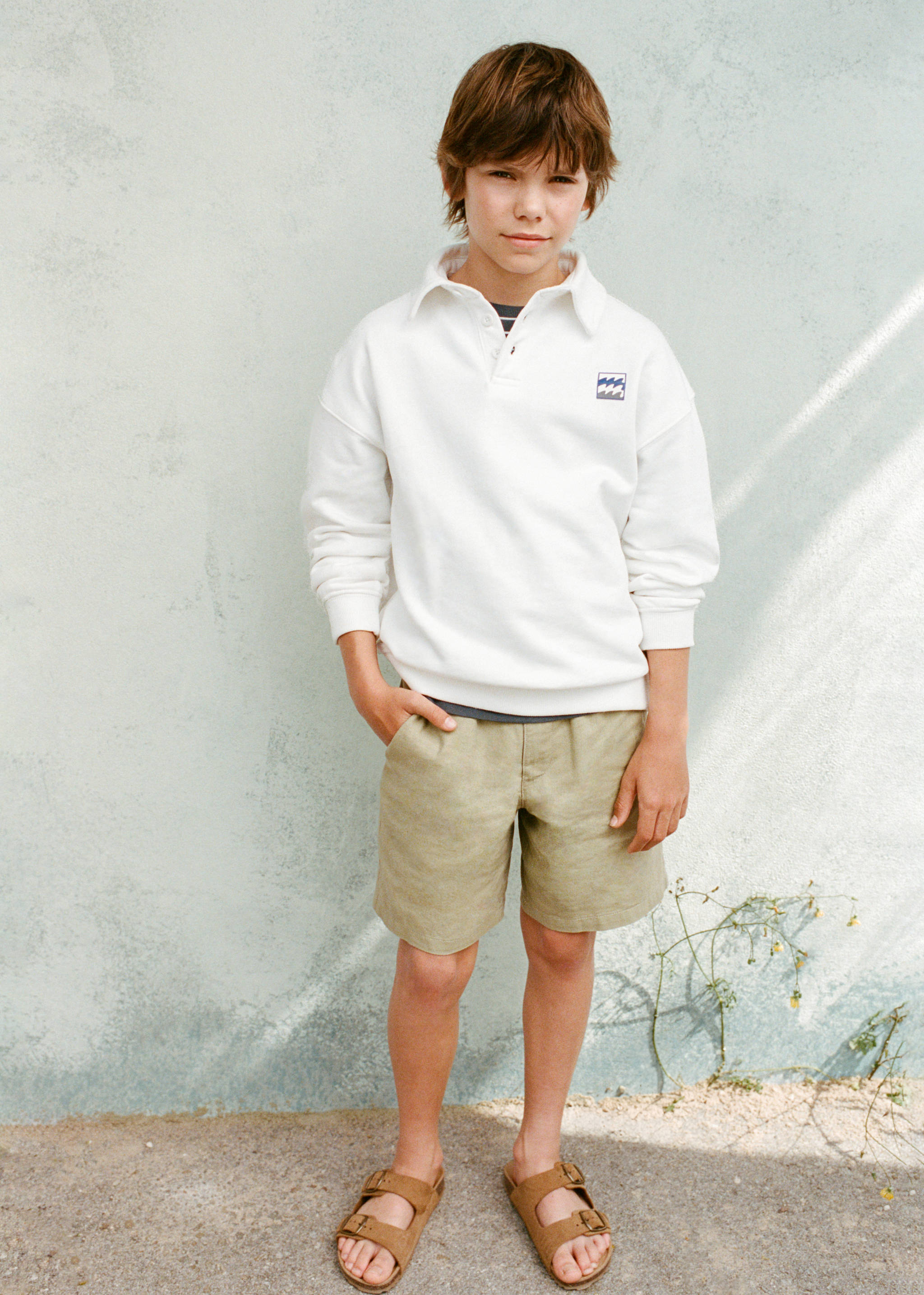 Linen-blend Bermuda shorts - Details of the article 3, Khaki. Ref: 17091167-00.