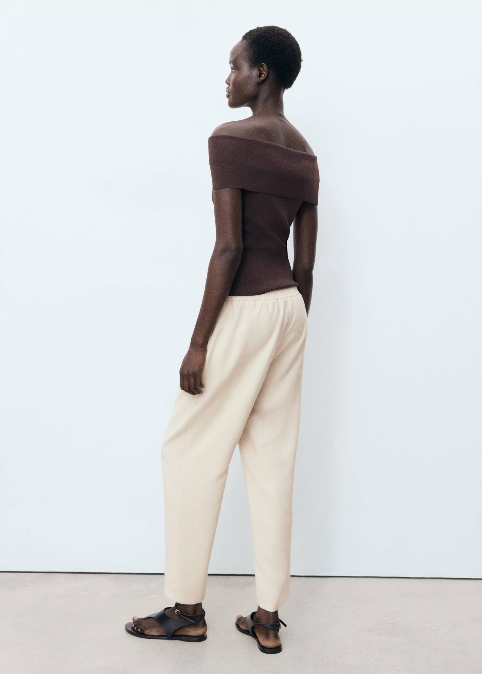 Pantalón fluido cordón - Reverso del artículo, Beige. Ref: 17091171-00.