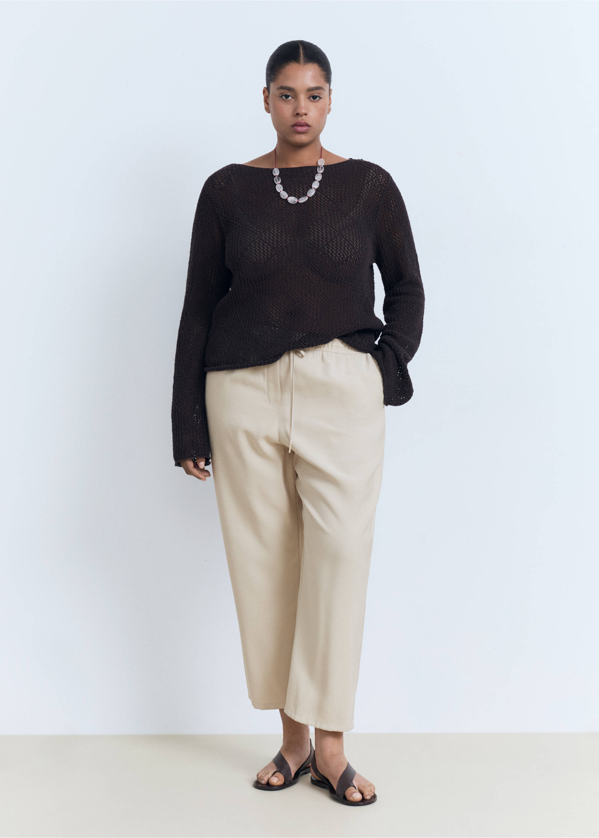 Pantalón fluido cordón - Detalle del artículo 3, Beige. Ref: 17091171-00.