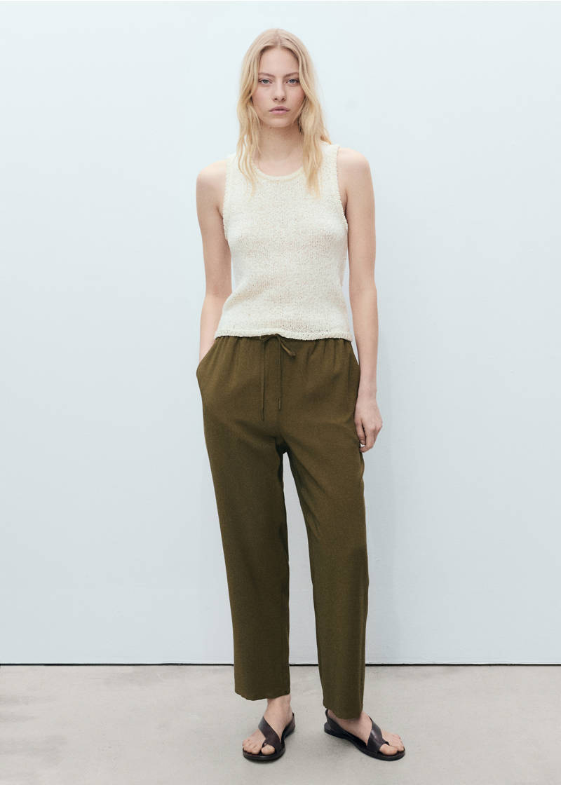 Drawstring flowy pants - Khaki