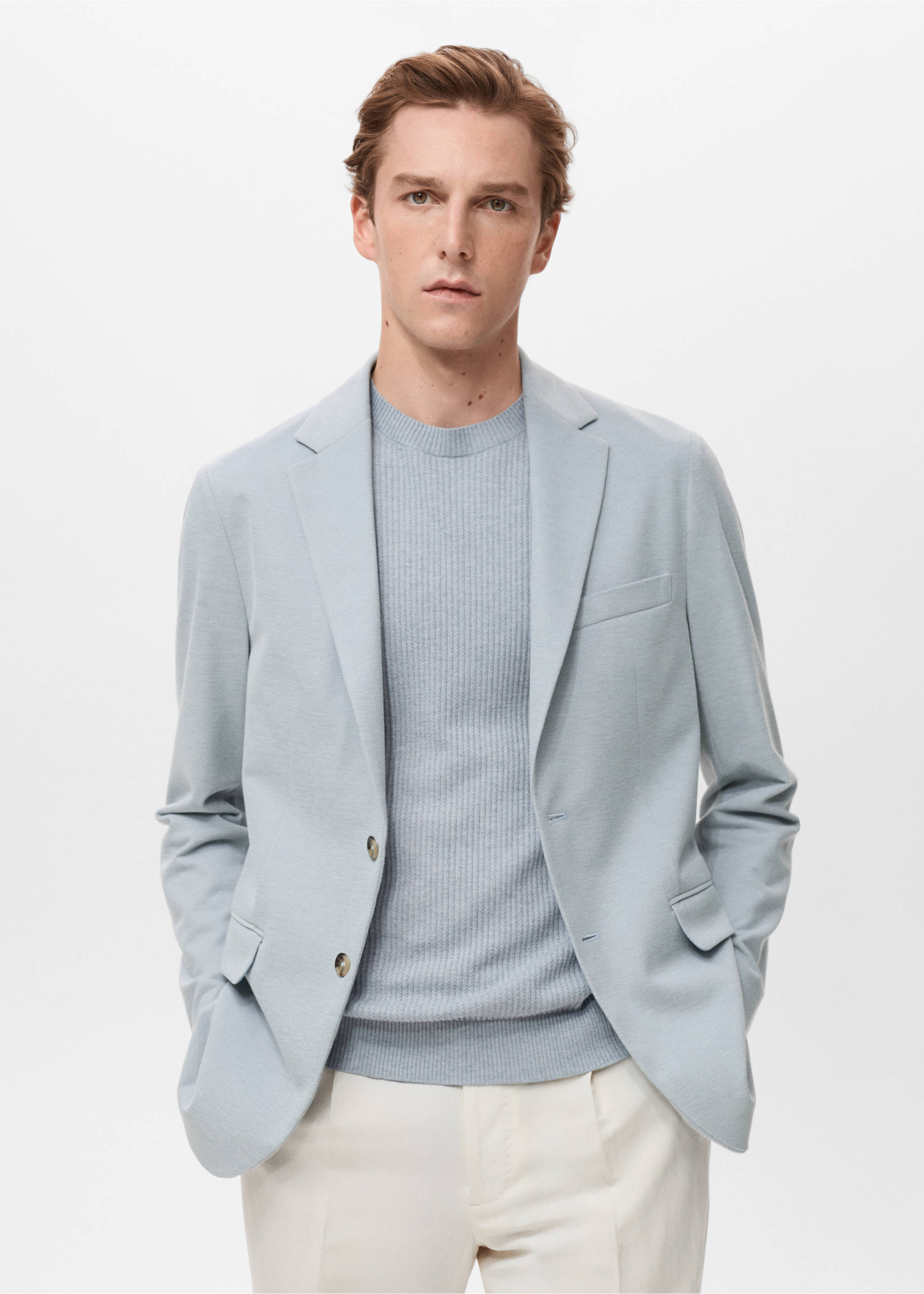 Verner slim-fit cotton jacket - Medium plane, Sky Blue. Ref: 17091176-00.
