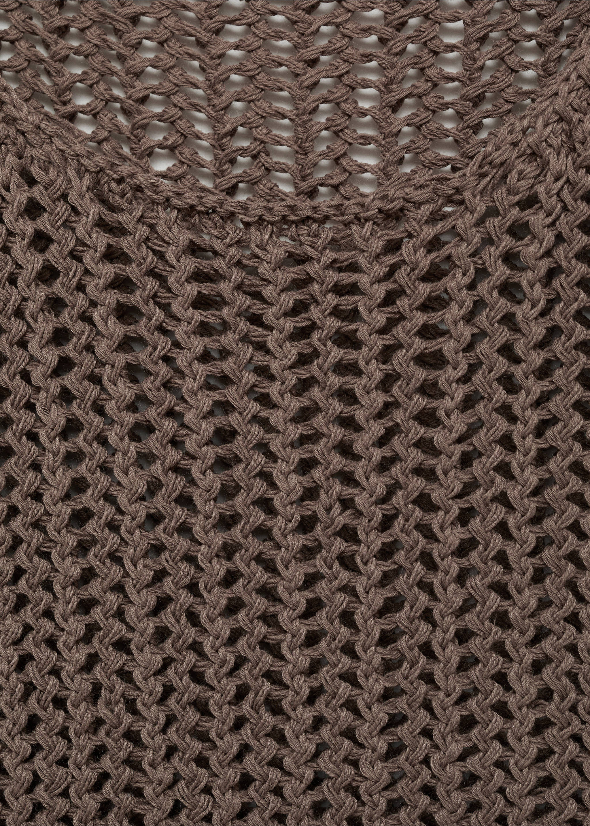 Close-up of a brown open-work knit top., Medium Brown. Ref: 17091180-00.