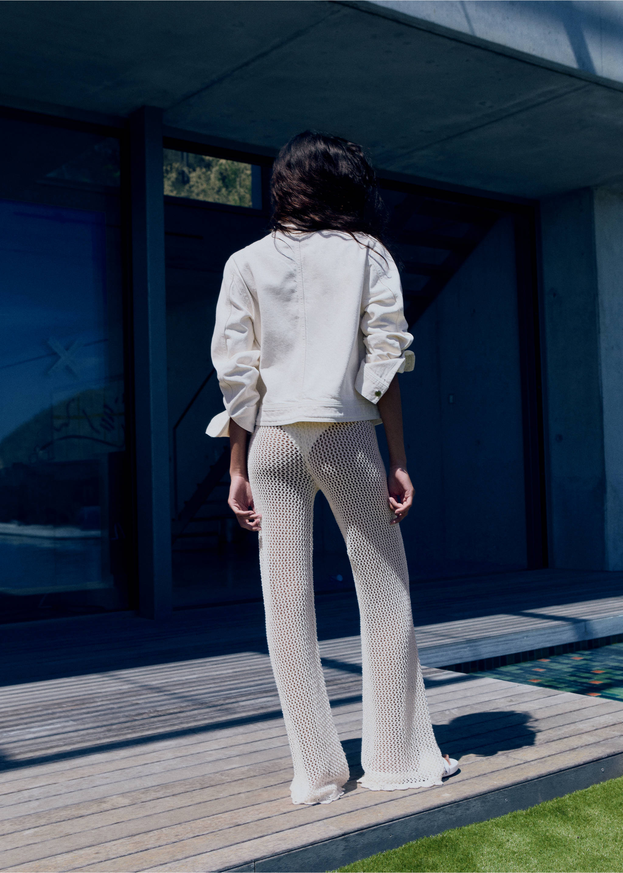 Pantaloni crochet flare - Retro dell'articolo, Bianco sporco. Ref: 17091182-00.