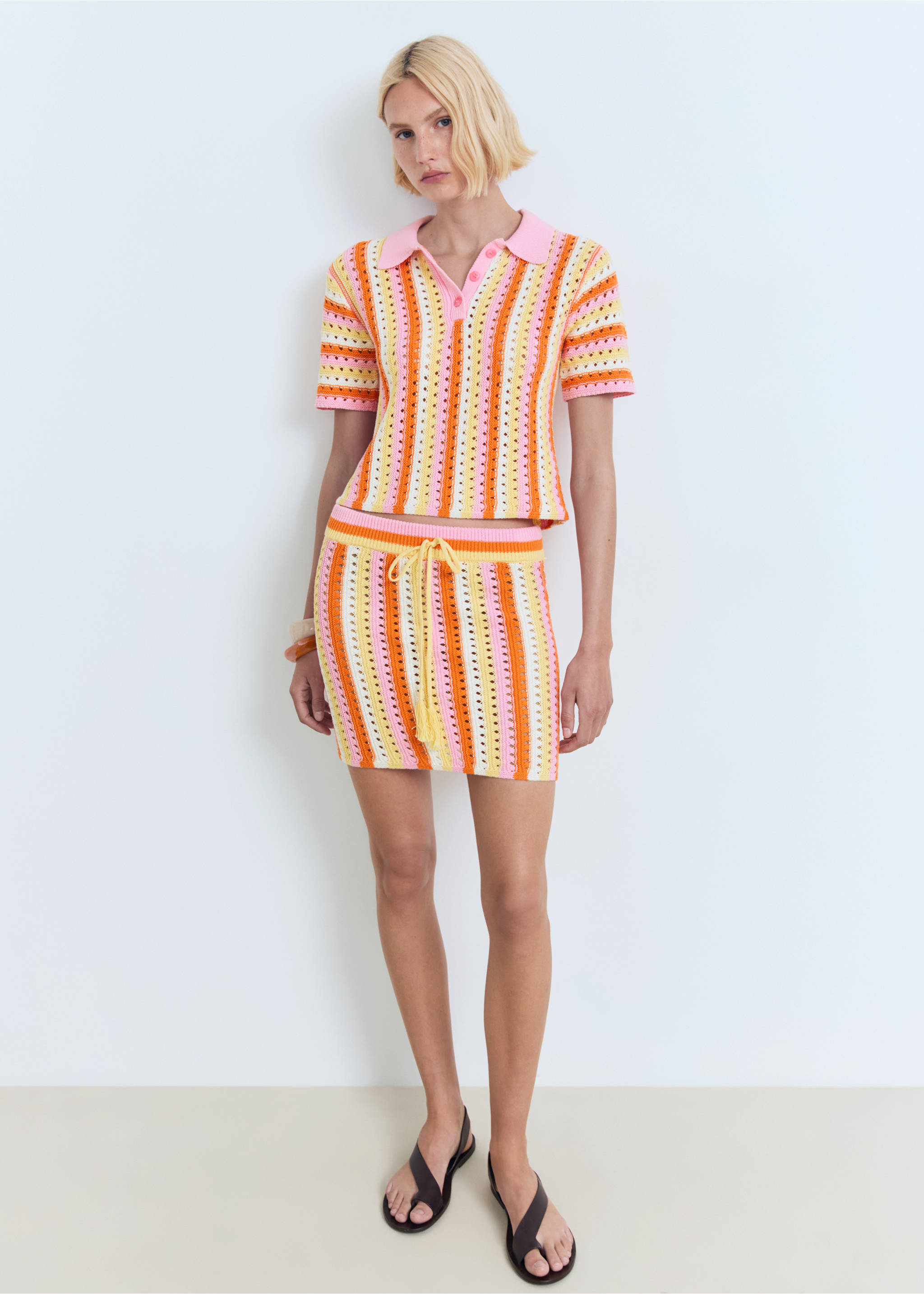 Two-tone striped crochet skirt - General plane, Pink. Ref: 17091183-00.