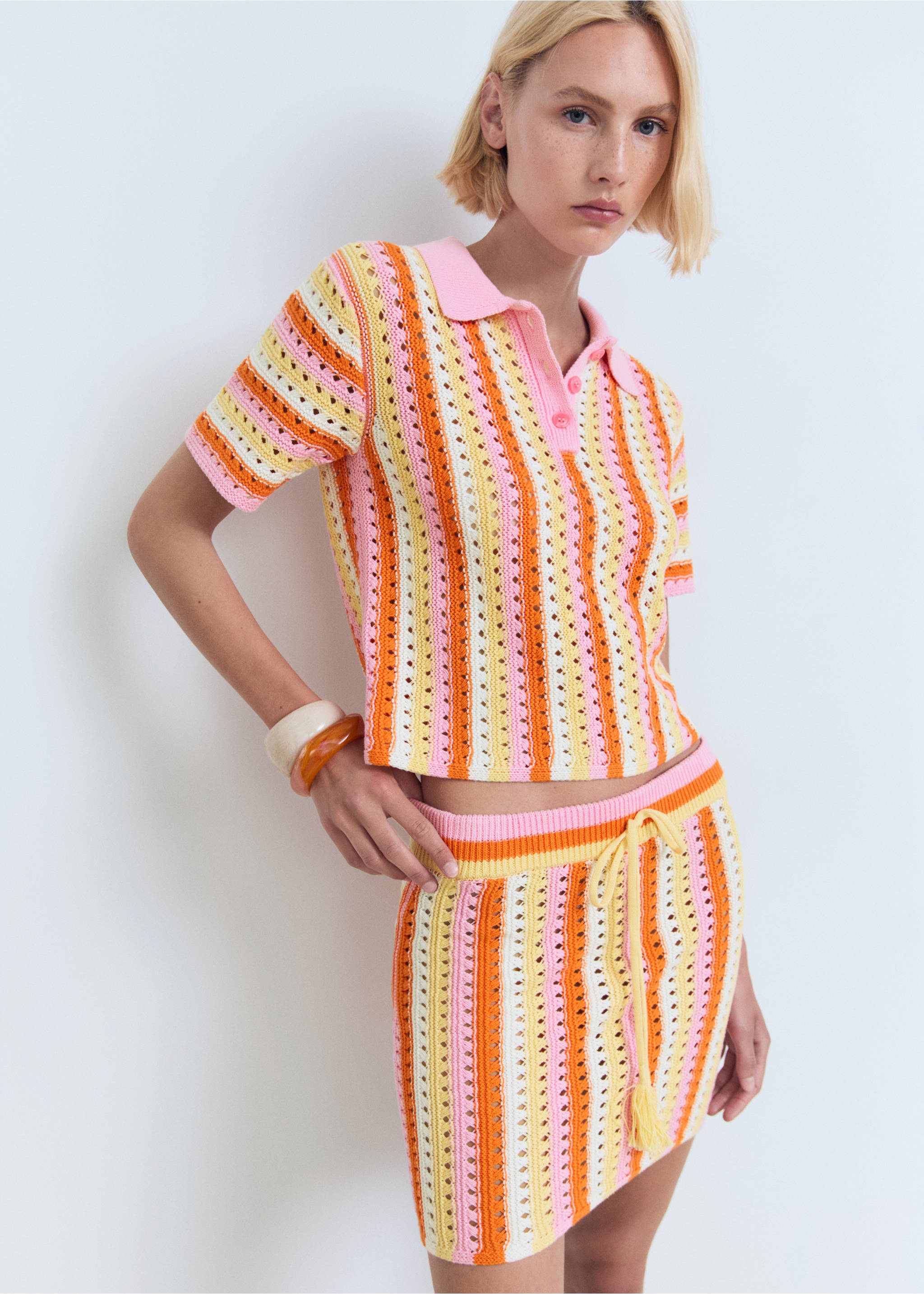 Two-tone striped crochet skirt - Details of the article 1, Pink. Ref: 17091183-00.