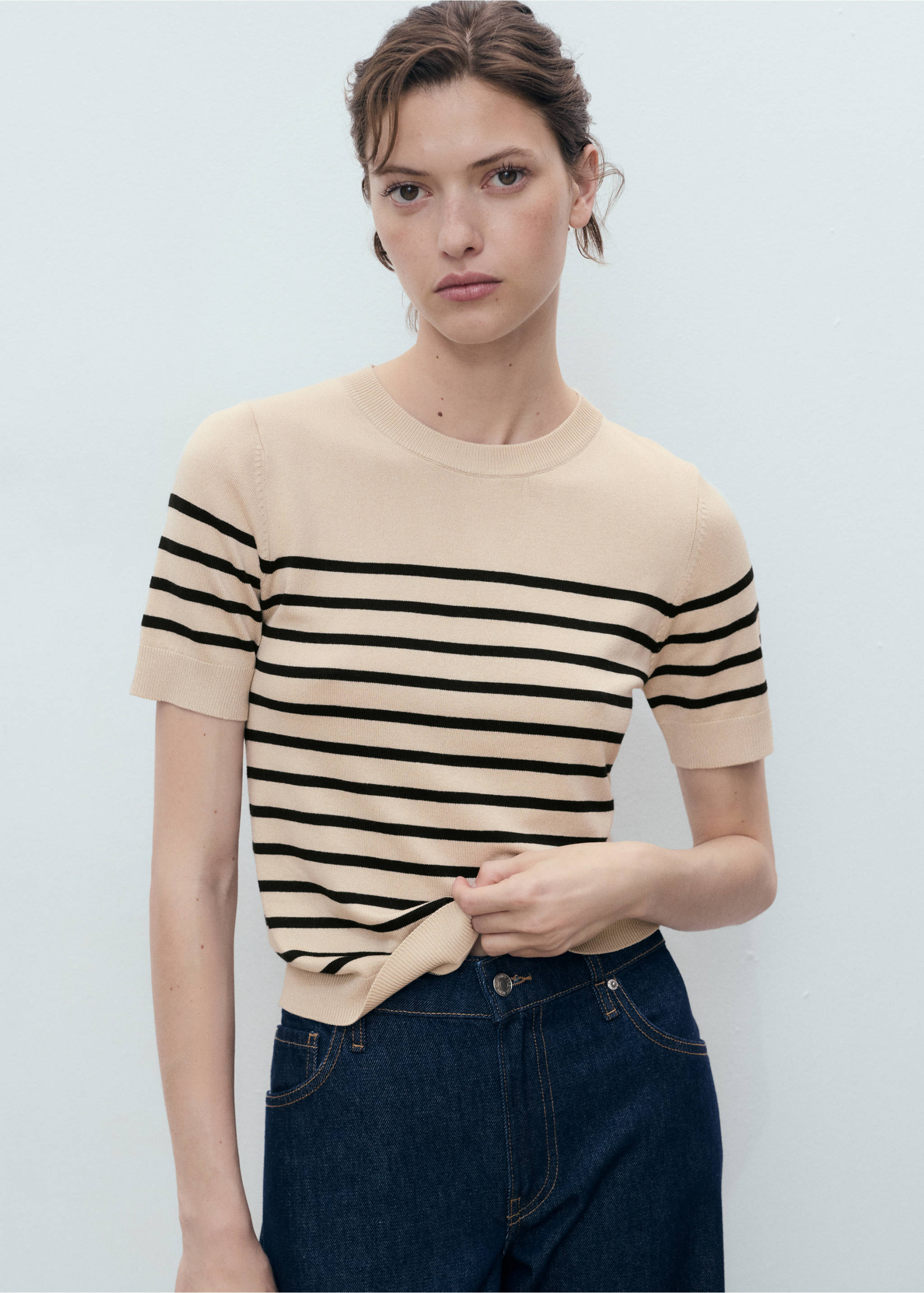 Short-sleeved fine-knit sweater - Medium plane, Medium Brown. Ref: 17091198-00.